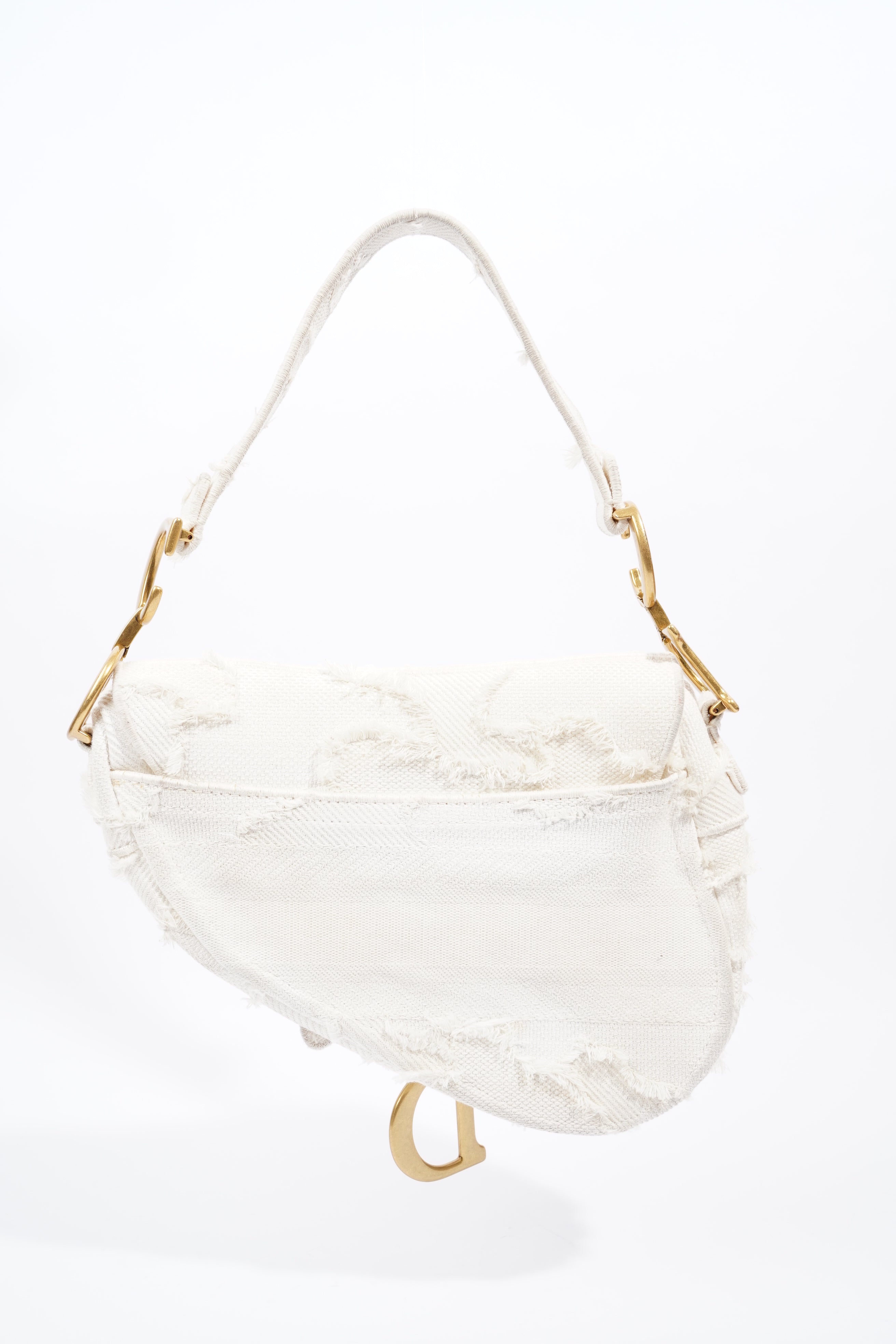 Christian Dior Saddle Bag White Canvas