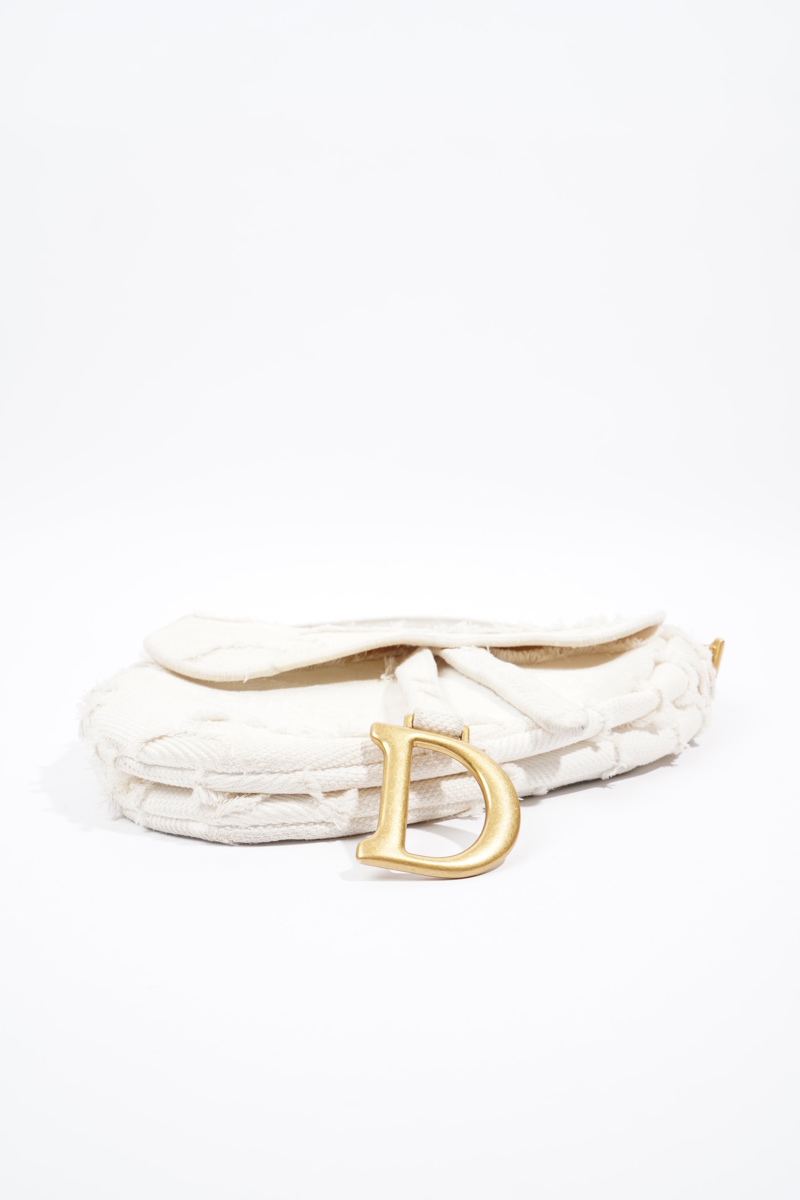 Christian Dior Saddle Bag White Canvas