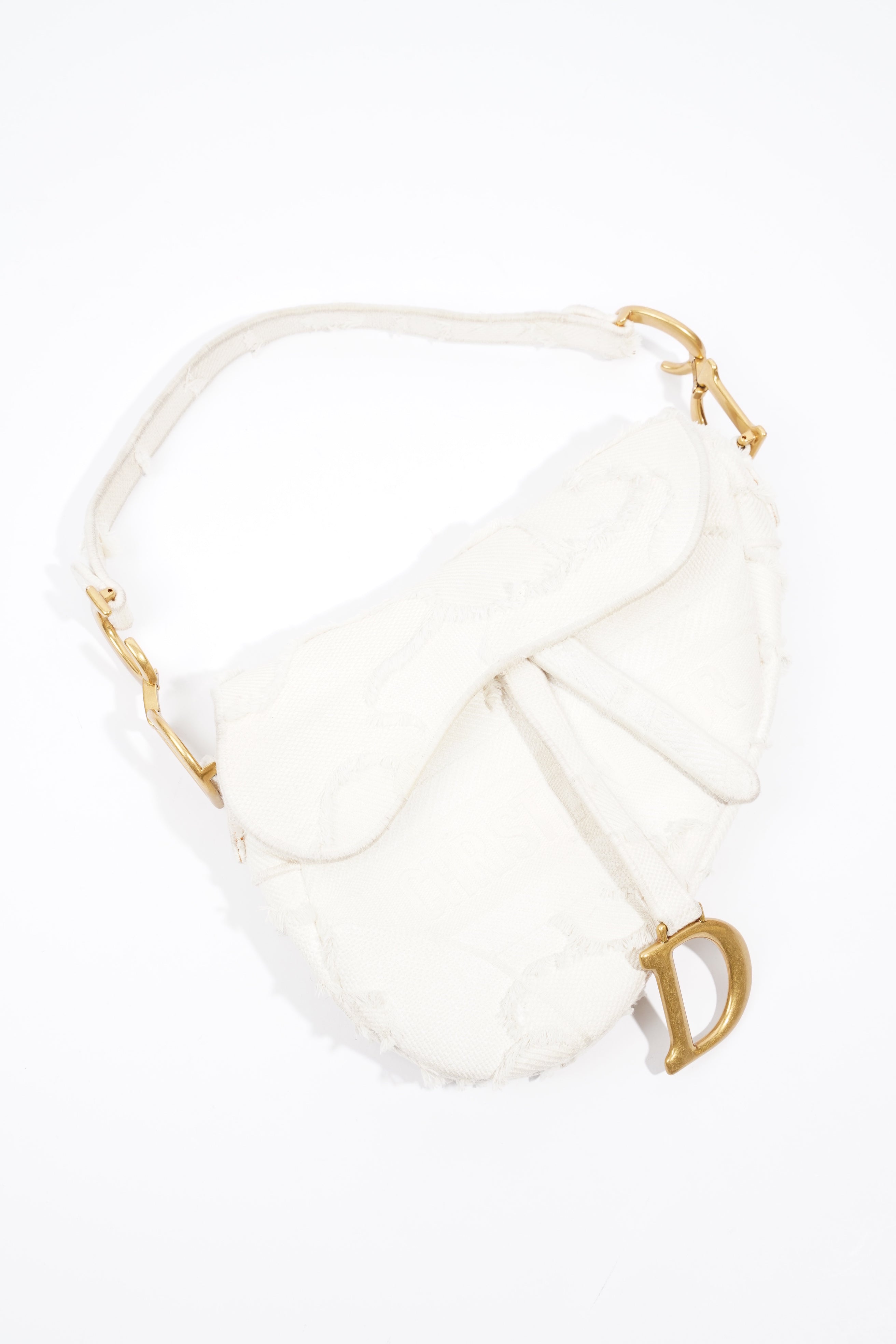 Christian Dior Saddle Bag White Canvas