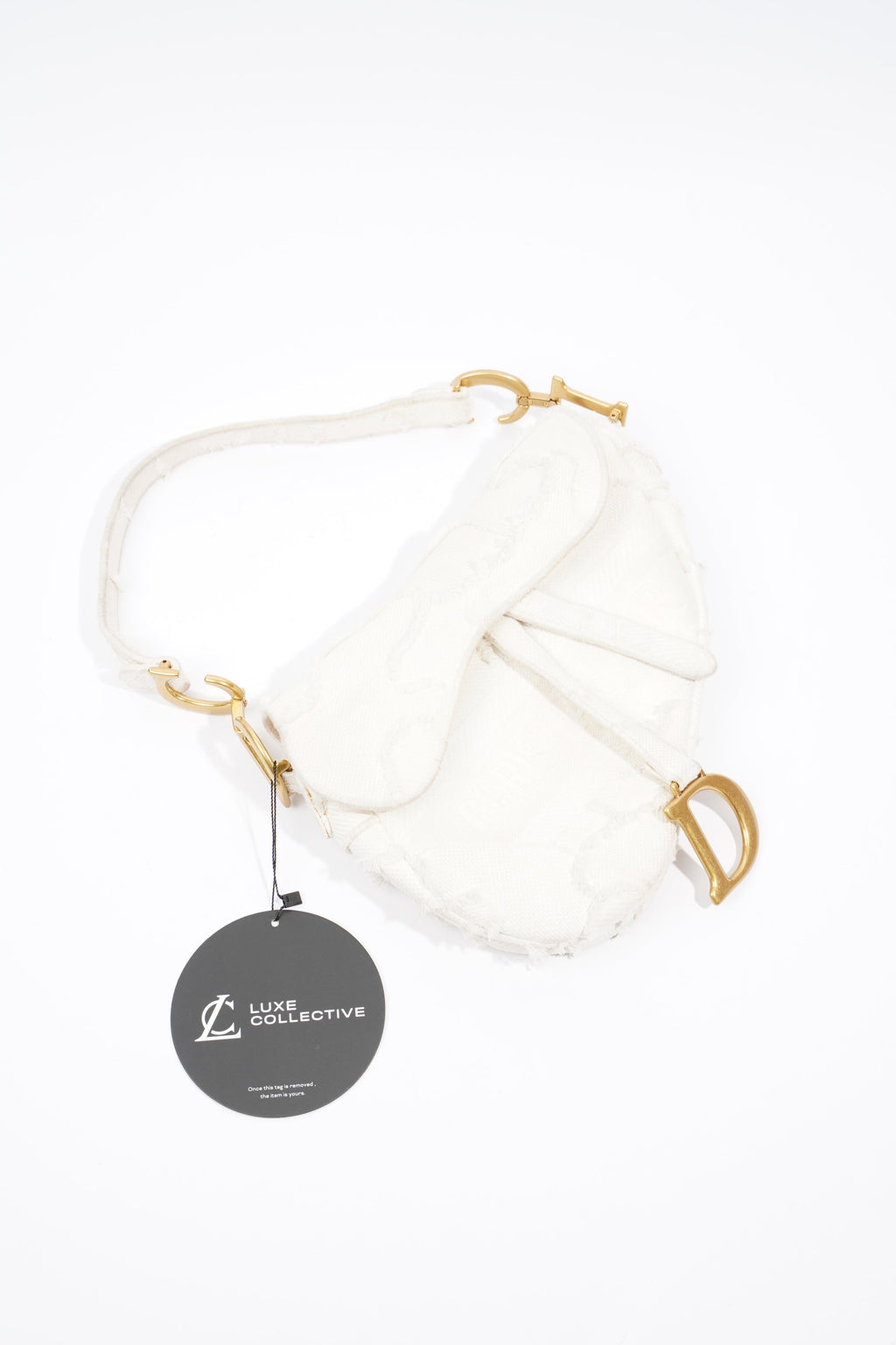 Christian Dior Saddle Bag White Canvas