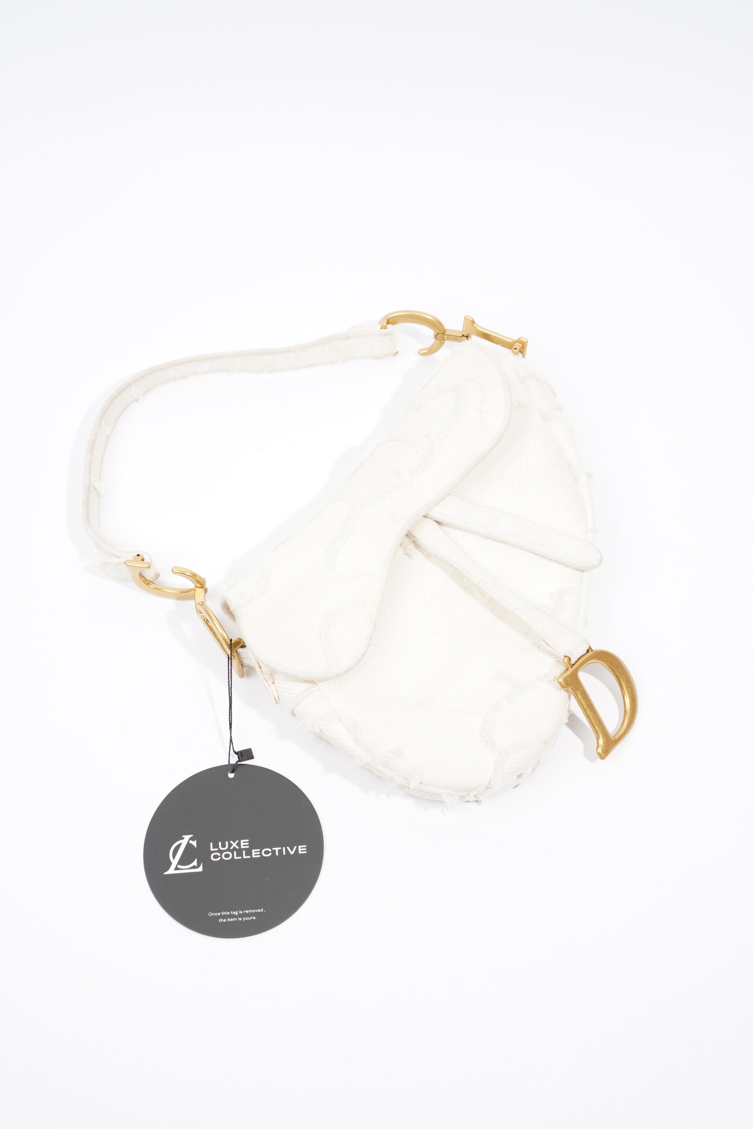 Christian Dior Saddle Bag White Canvas