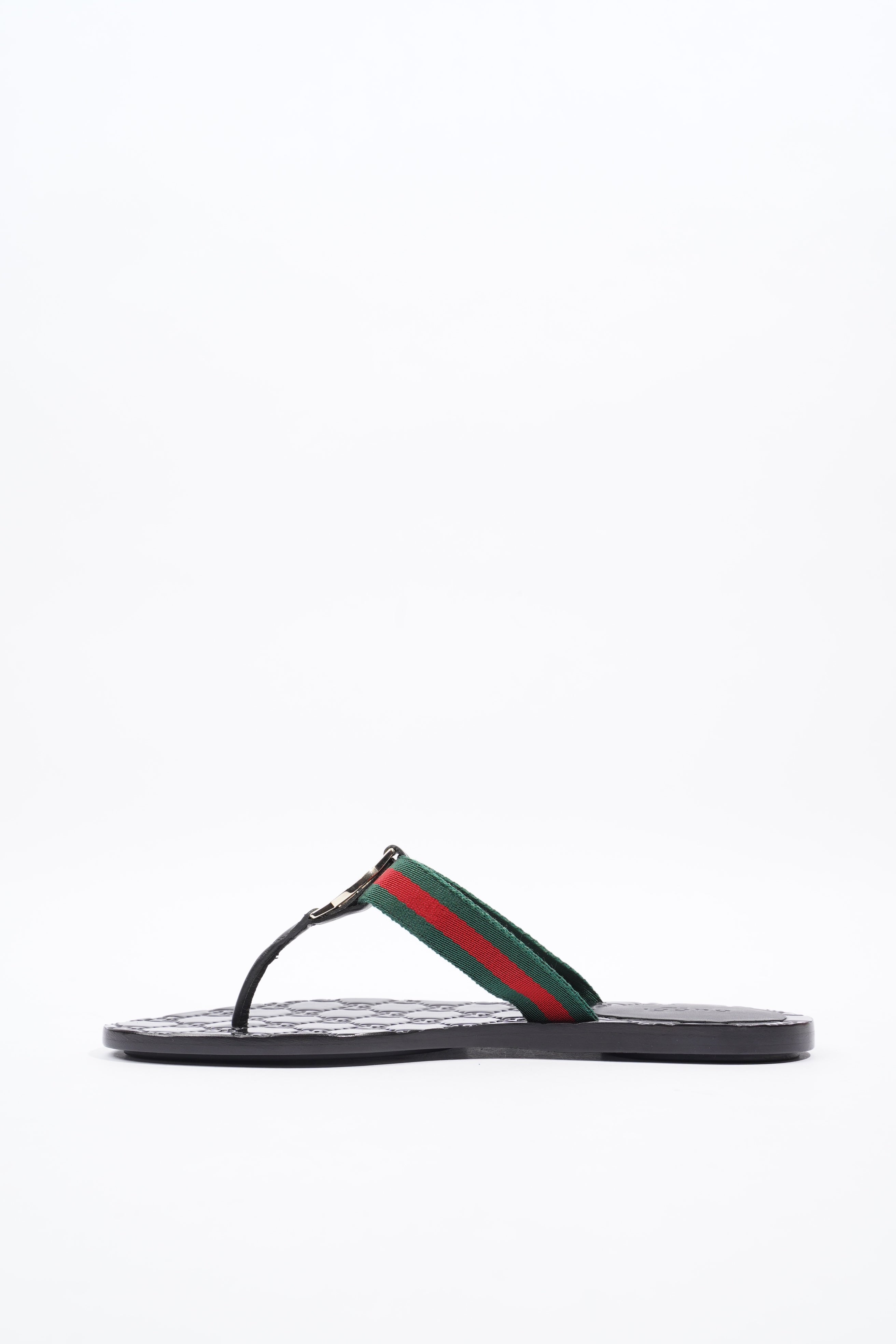 Gucci Interlocking G Thong Black / Red / Green Fabric EU 37 UK 4