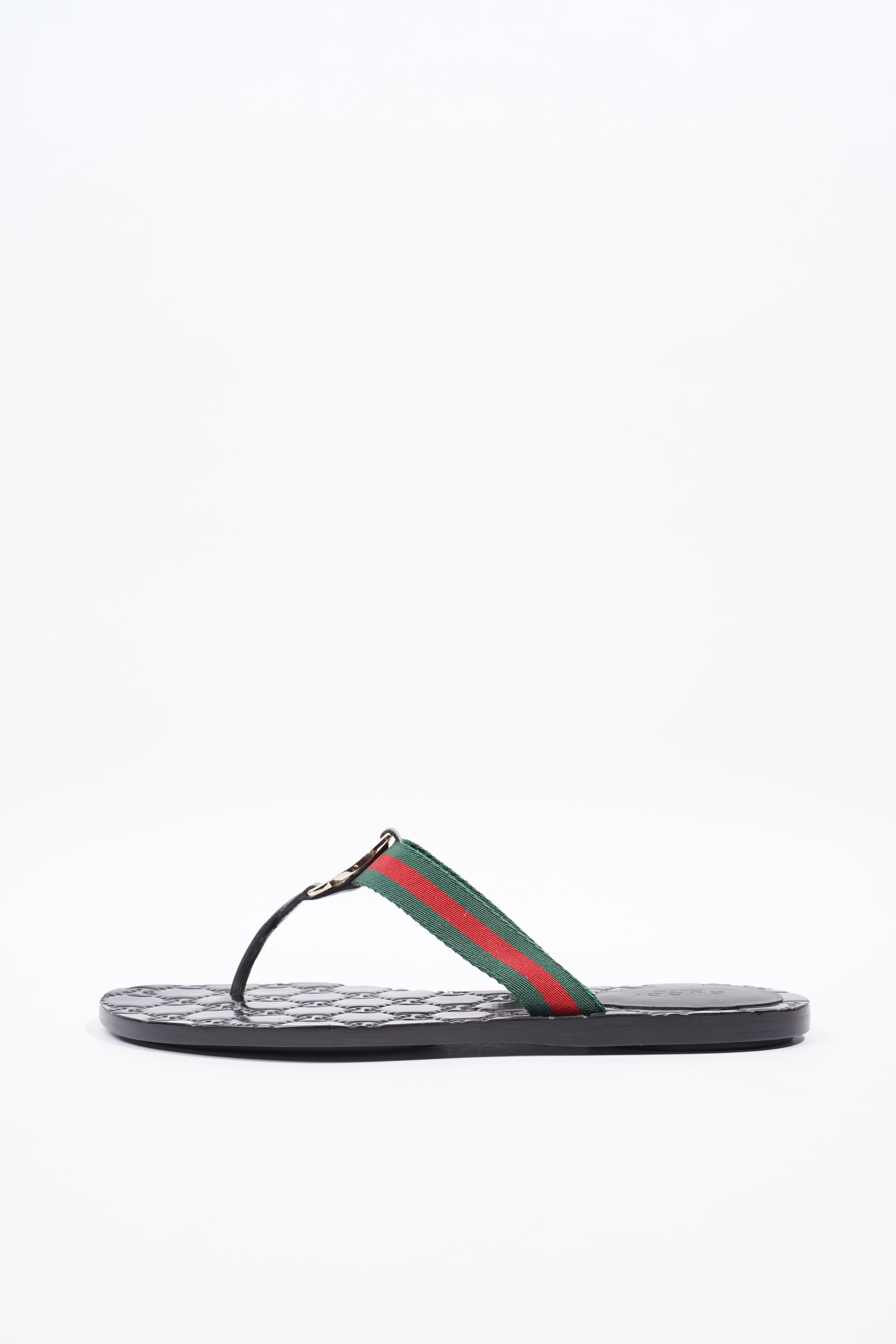 Gucci Interlocking G Thong Black / Red / Green Fabric EU 37 UK 4