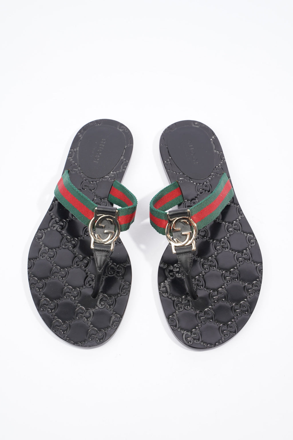 Gucci Interlocking G Thong Black / Red / Green Fabric EU 37 UK 4