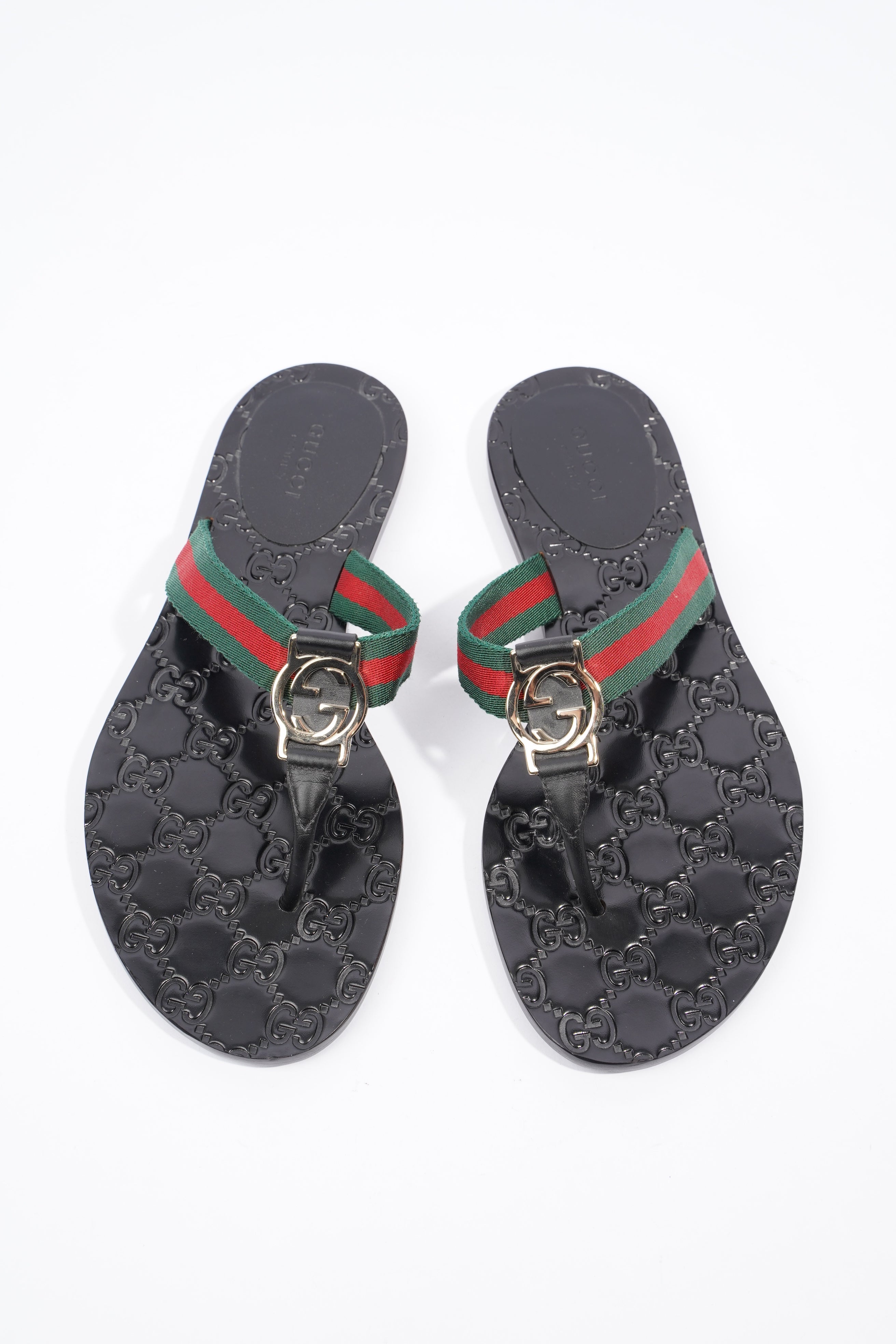 Gucci Interlocking G Thong Black / Red / Green Fabric EU 37 UK 4