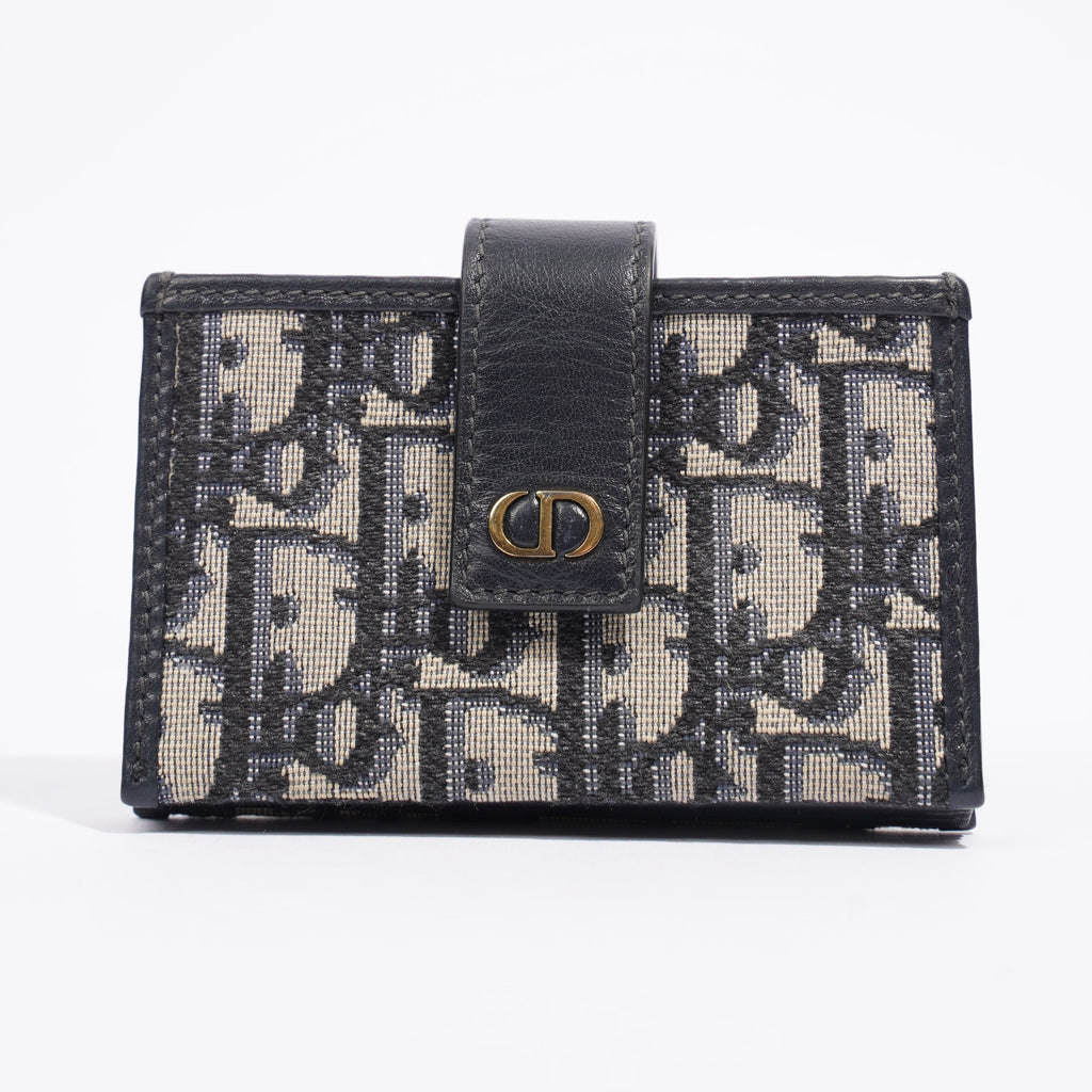 Christian Dior 5 Card Holder Blue And Grey Oblique Leather