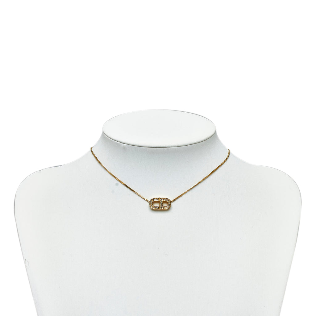 DIOR Logo Rhinestone Pendant Necklace Costume Necklace