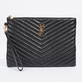 Saint Laurent Wristlet Pouch Black Matelasse Leather