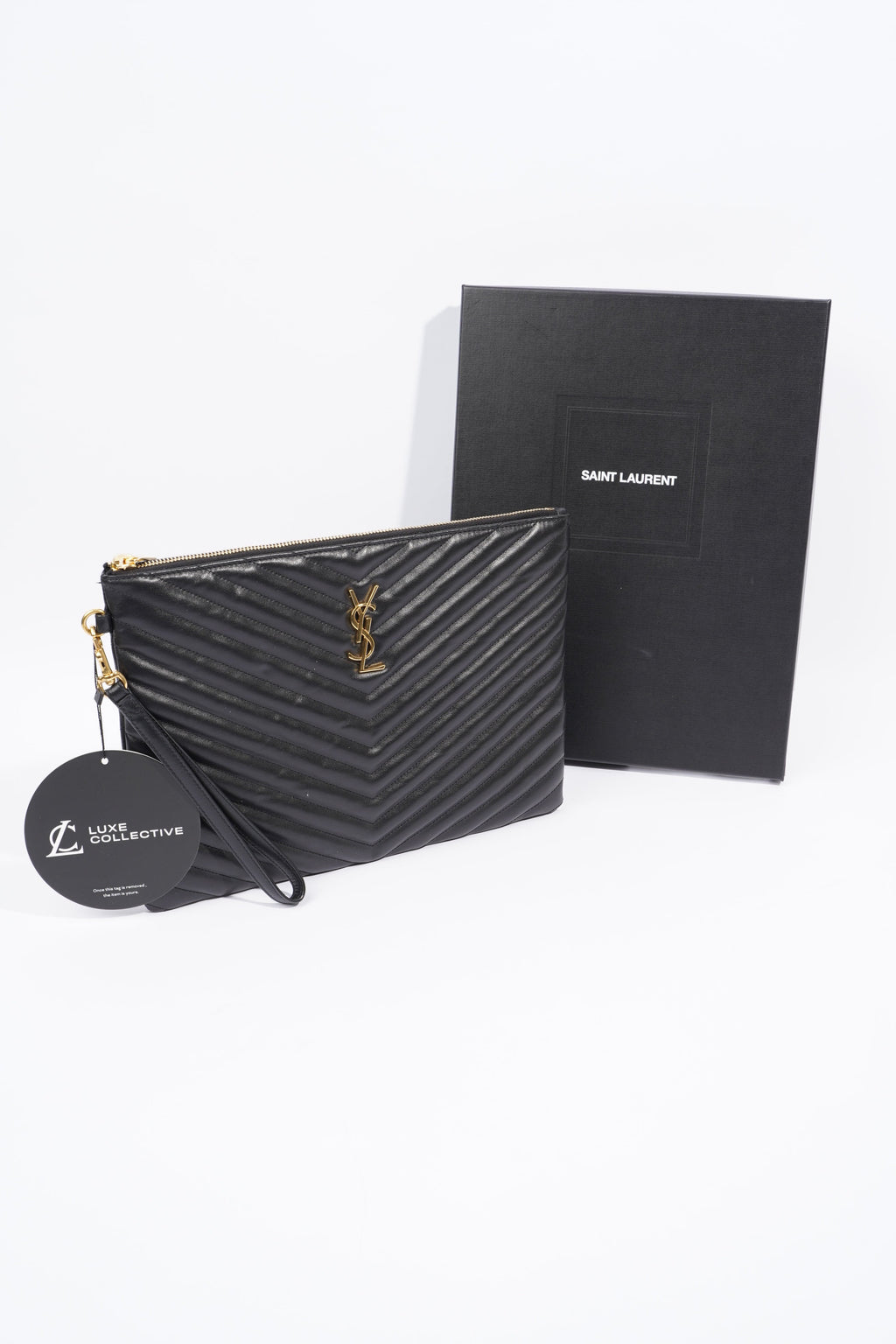 Saint Laurent Wristlet Pouch Black Matelasse Leather