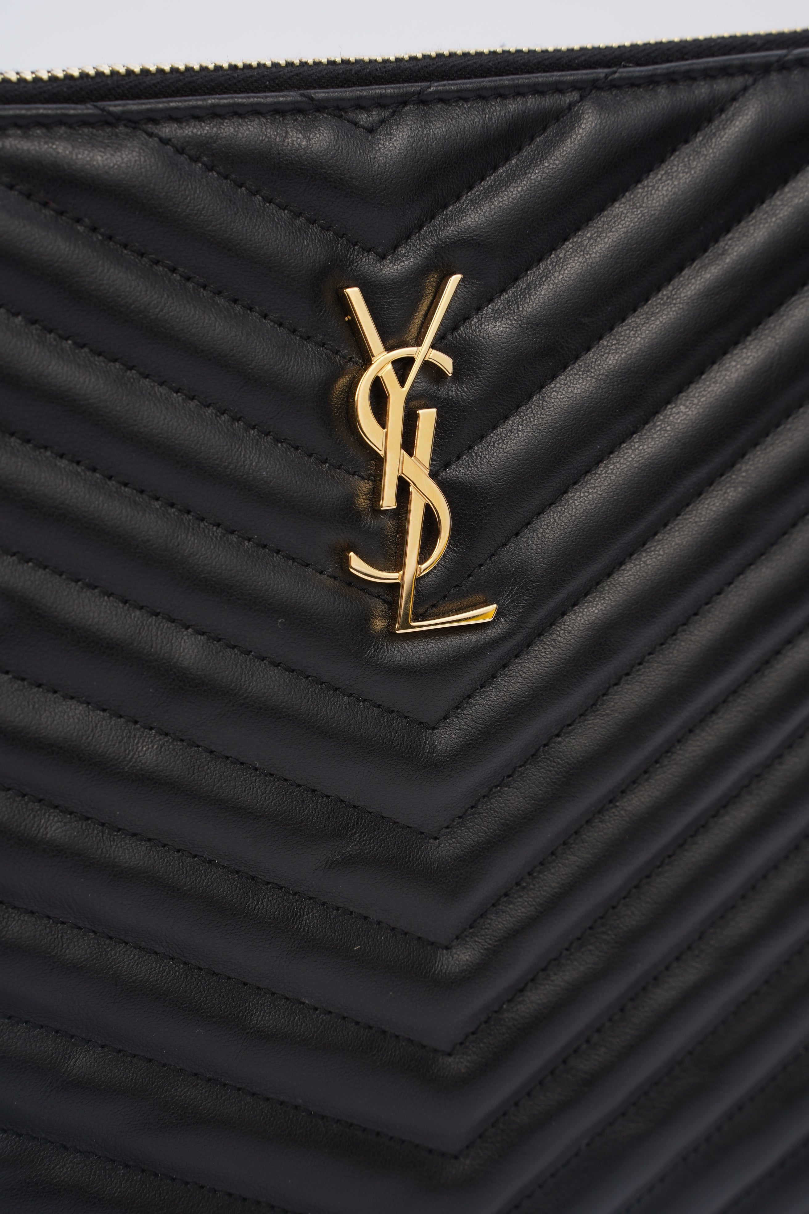 Saint Laurent Wristlet Pouch Black Matelasse Leather