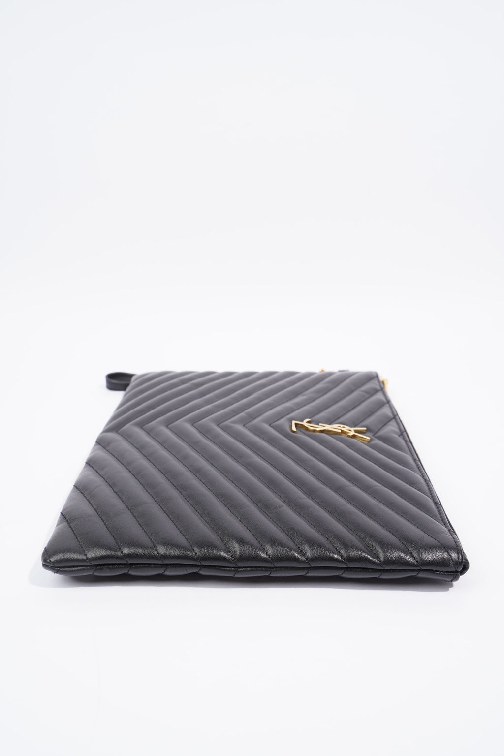 Saint Laurent Wristlet Pouch Black Matelasse Leather