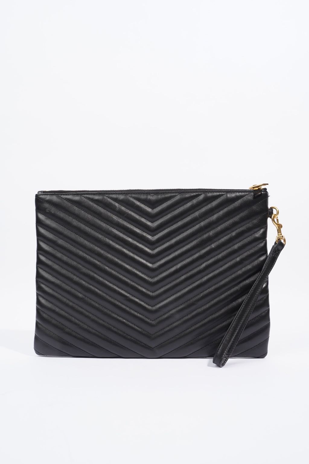 Saint Laurent Wristlet Pouch Black Matelasse Leather