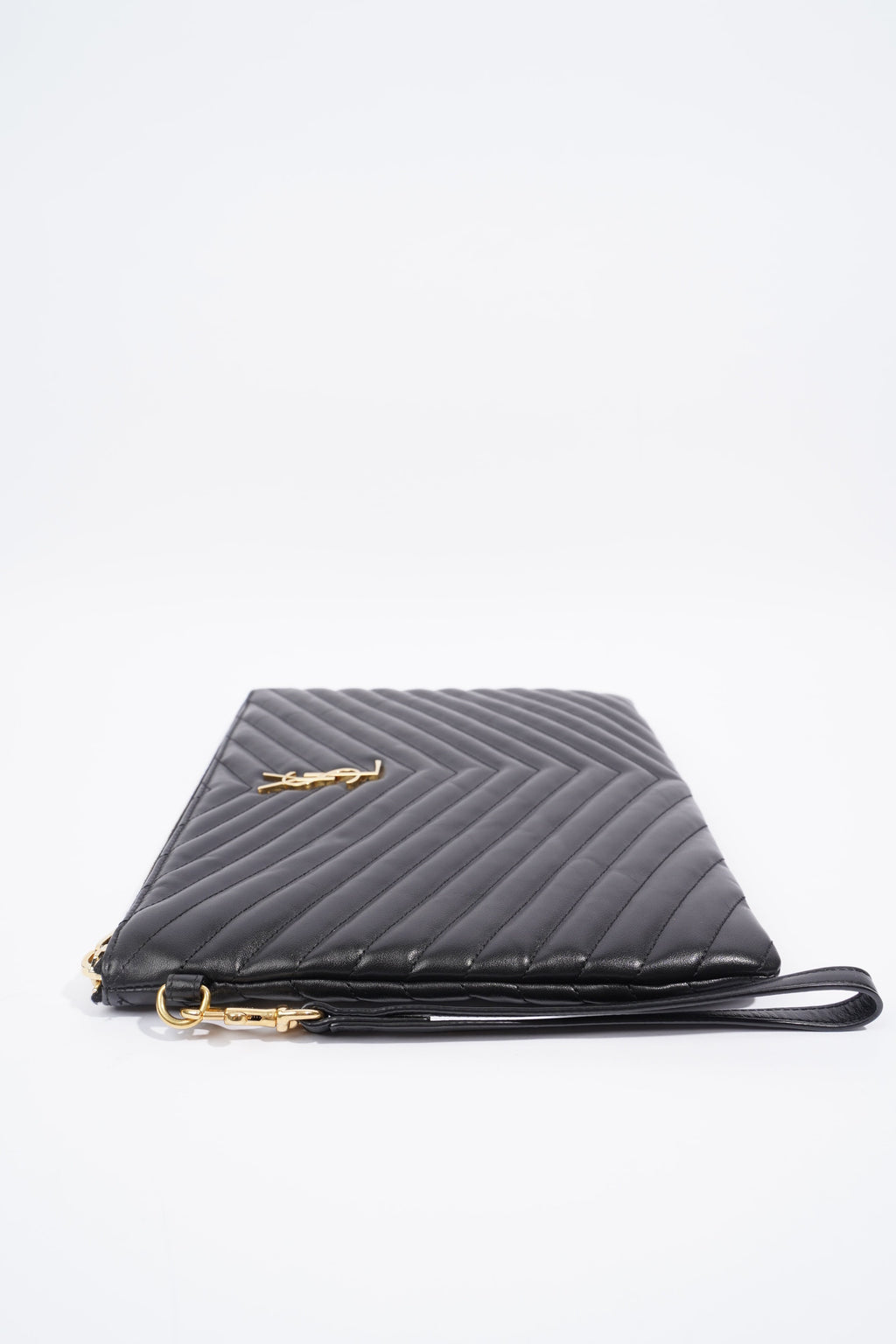 Saint Laurent Wristlet Pouch Black Matelasse Leather