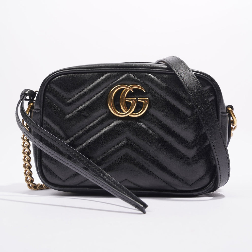Gucci Marmont Zip Black Matelasse Leather Mini