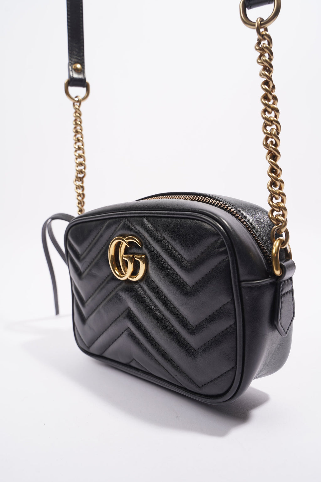 Gucci Marmont Zip Black Matelasse Leather Mini