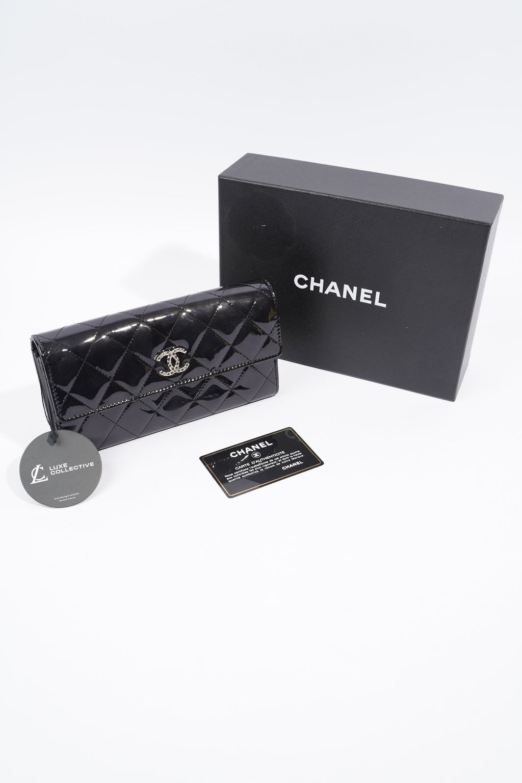 Chanel Quilted Flap Wallet Black Patent Leather