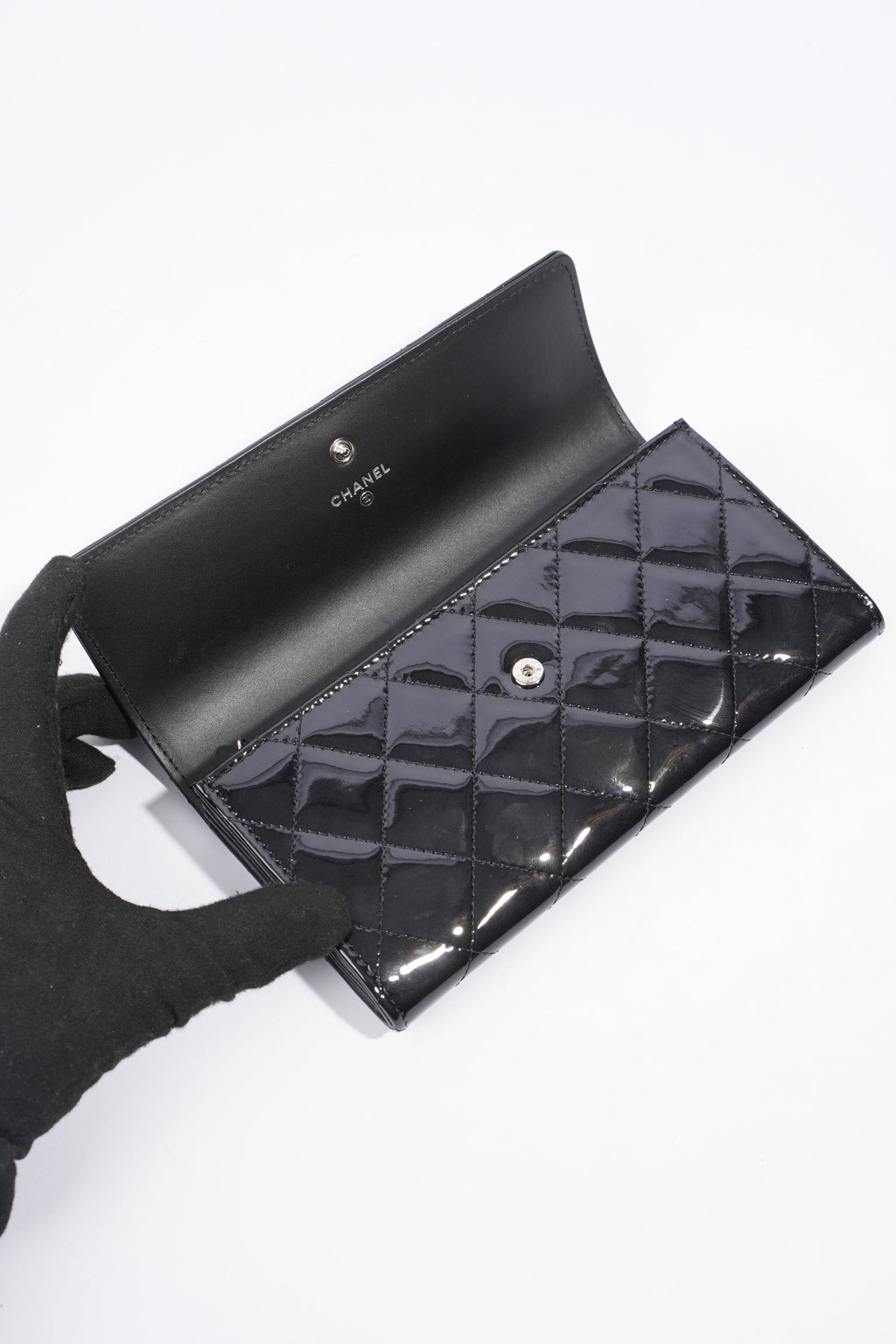 Chanel Quilted Flap Wallet Black Patent Leather