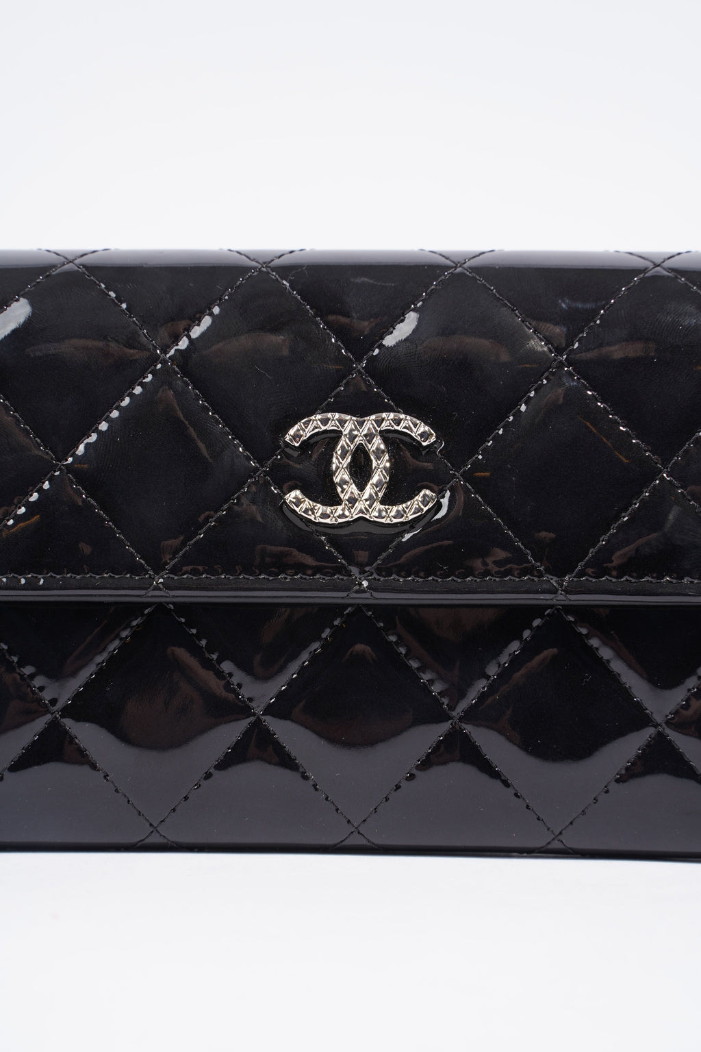 Chanel Quilted Flap Wallet Black Patent Leather
