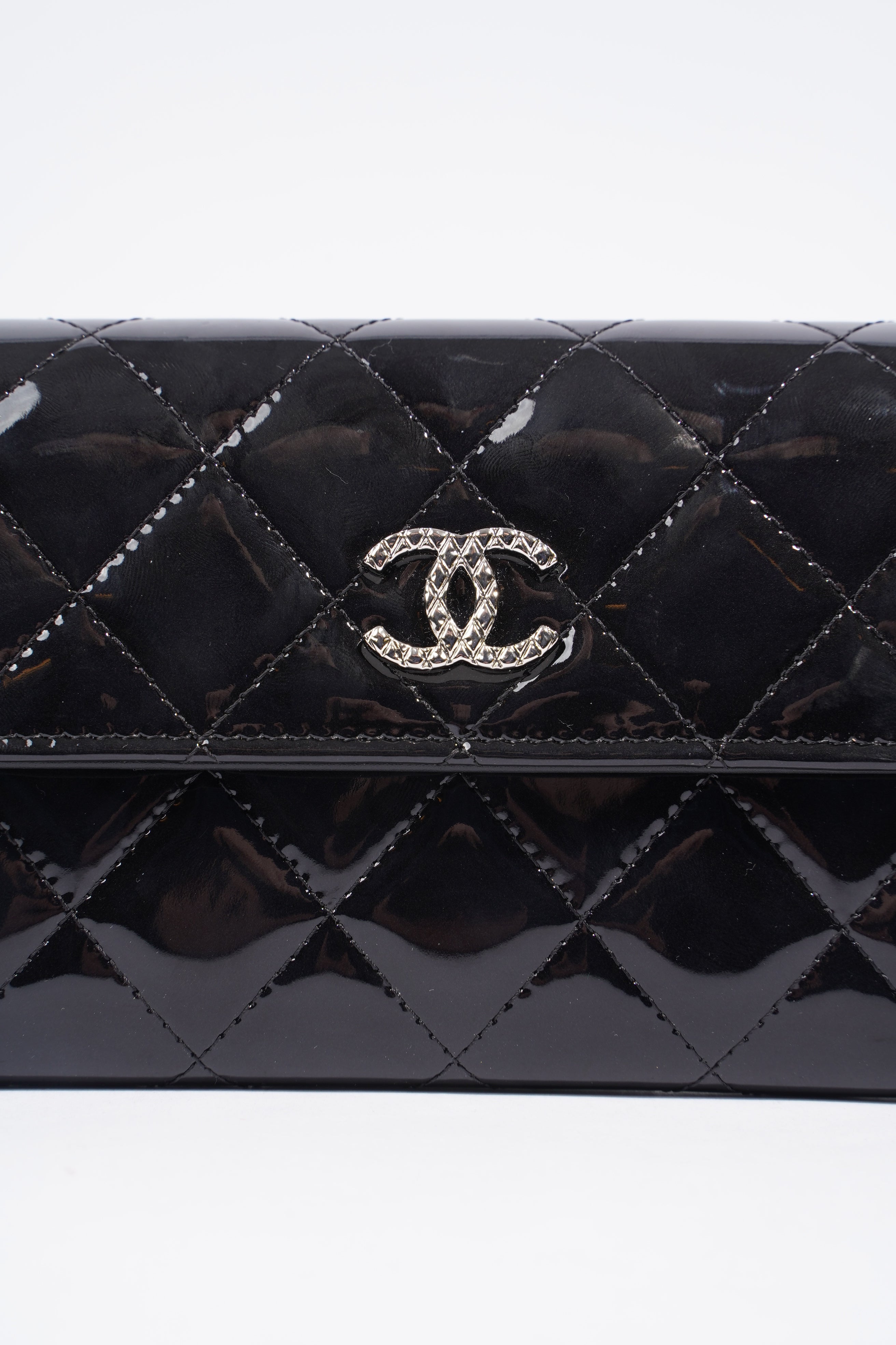 Chanel Quilted Flap Wallet Black Patent Leather