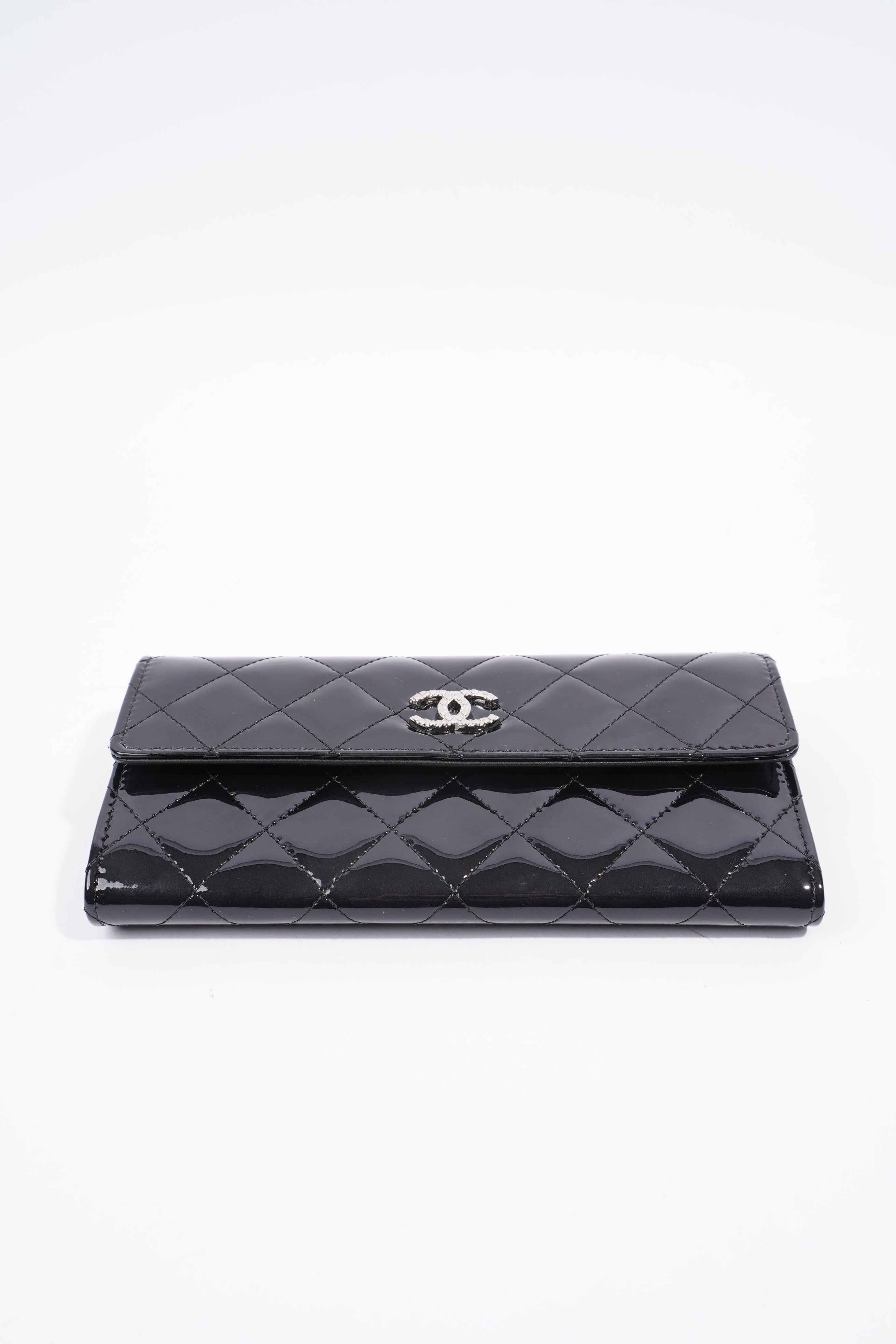 Chanel Quilted Flap Wallet Black Patent Leather
