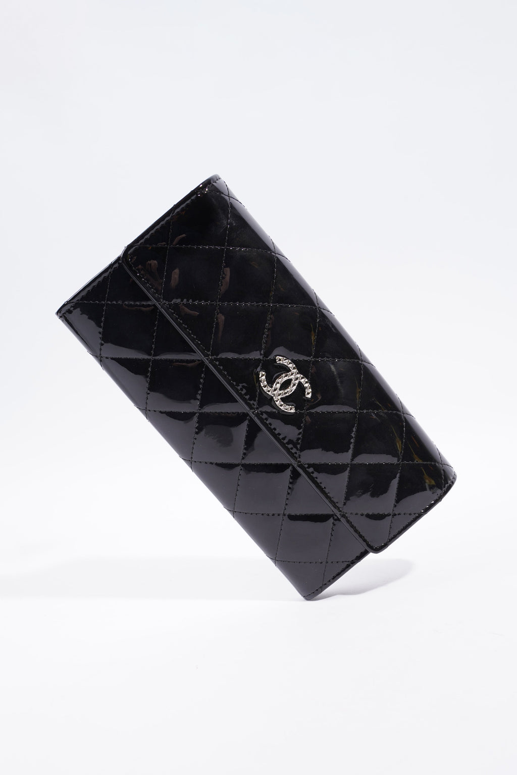 Chanel Quilted Flap Wallet Black Patent Leather
