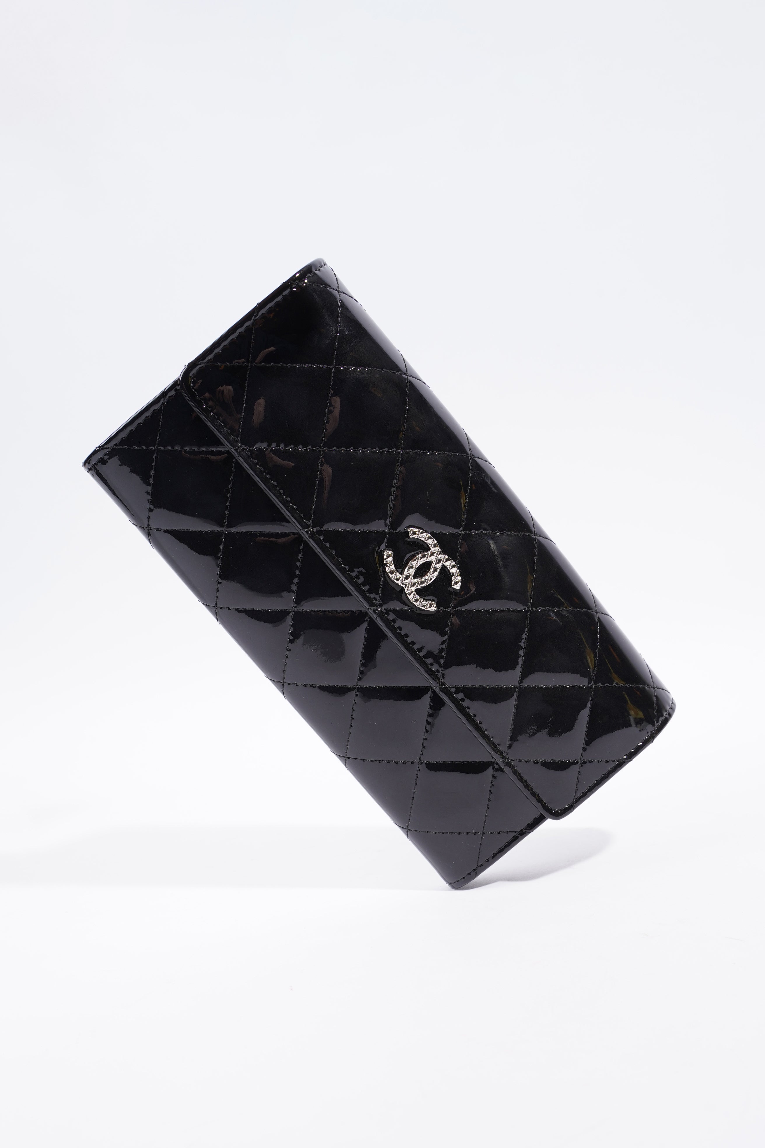 Chanel Quilted Flap Wallet Black Patent Leather