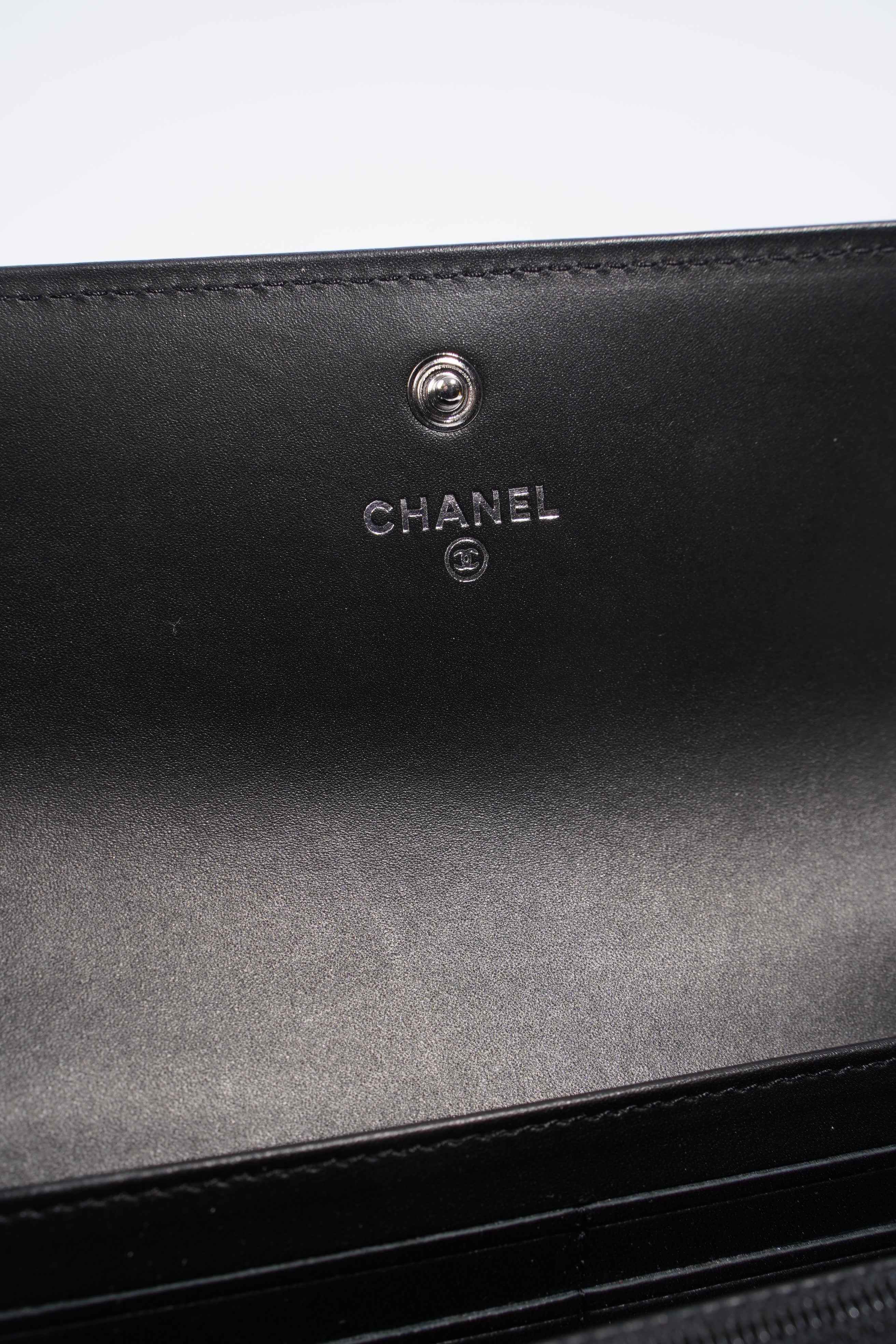 Chanel Quilted Flap Wallet Black Patent Leather