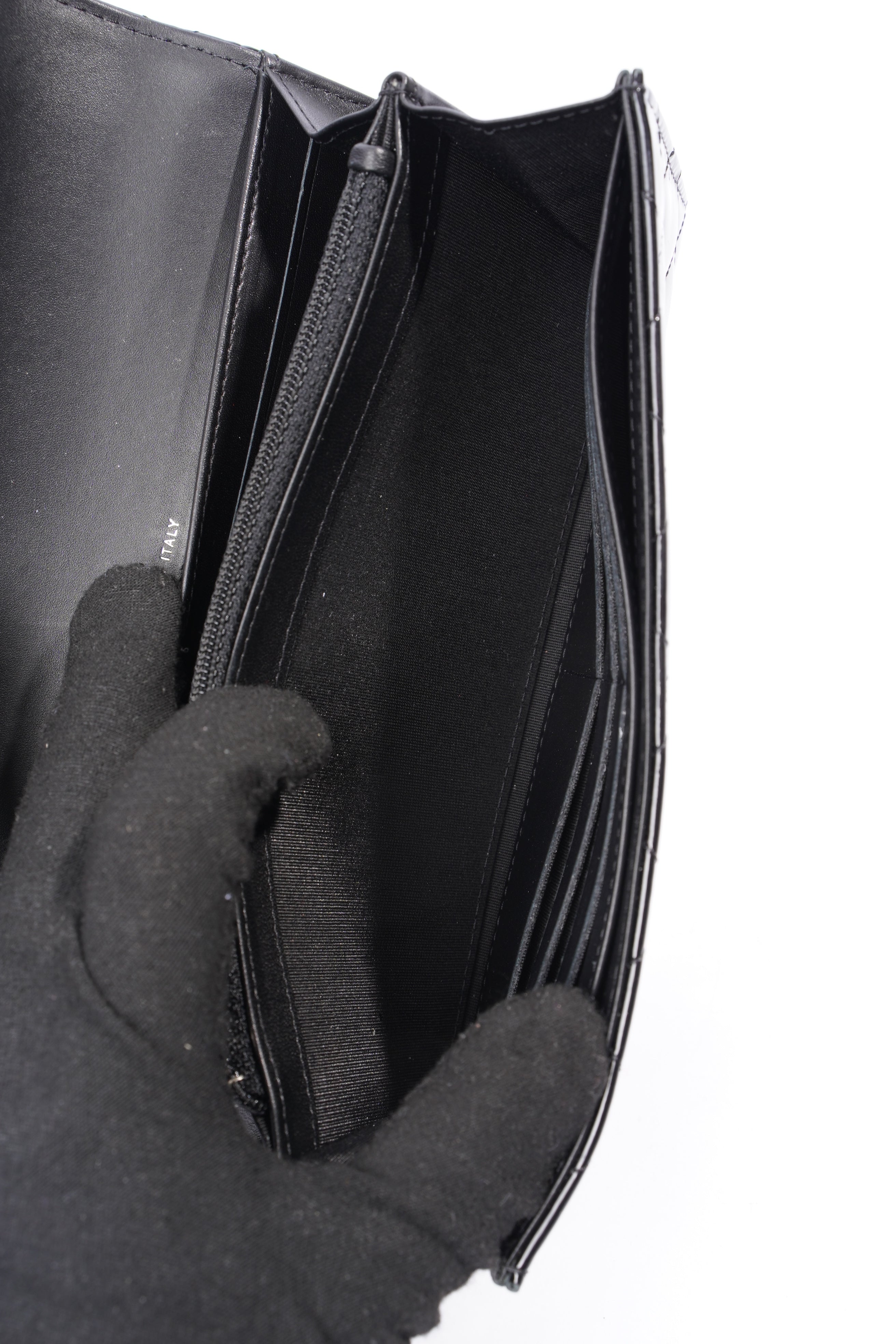 Chanel Quilted Flap Wallet Black Patent Leather