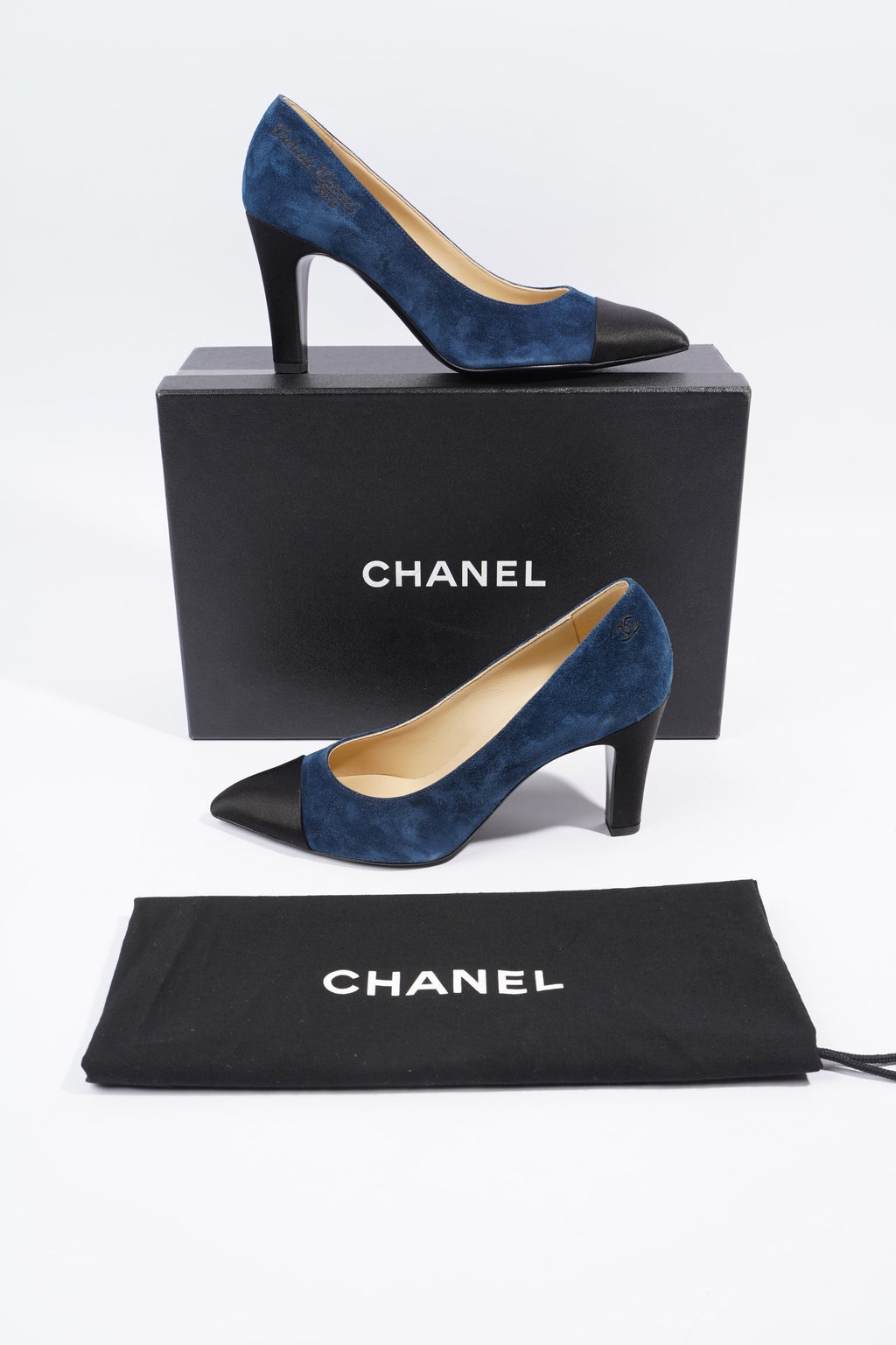 Chanel Gabrielle Coco Heels 80 Navy / Black Suede EU 37 UK 4