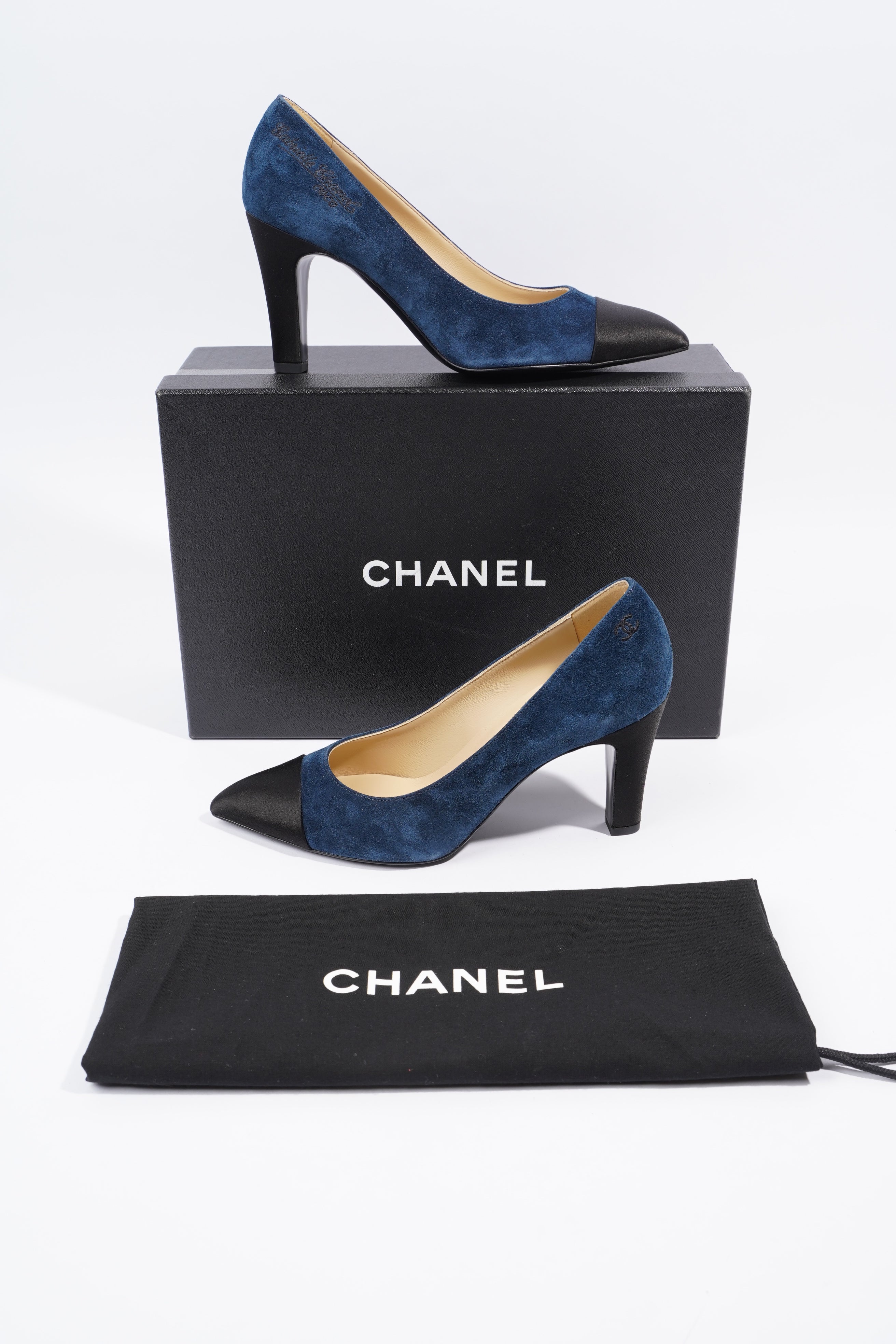 Chanel Gabrielle Coco Heels 80 Navy / Black Suede EU 37 UK 4