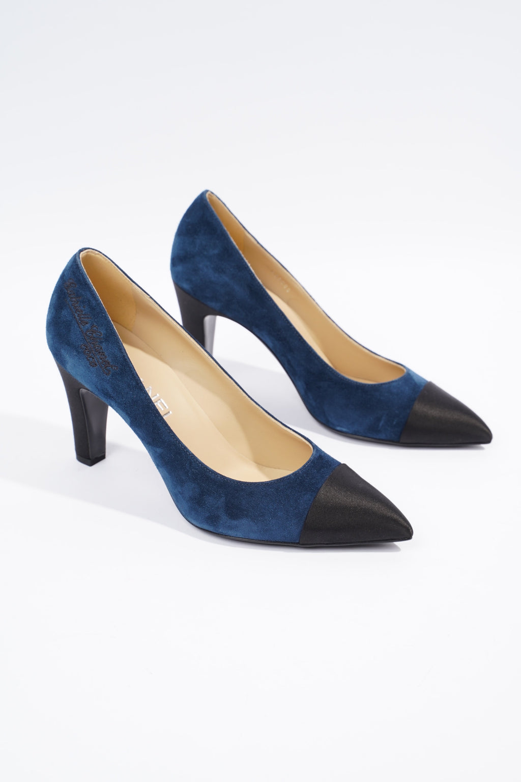 Chanel Gabrielle Coco Heels 80 Navy / Black Suede EU 37 UK 4