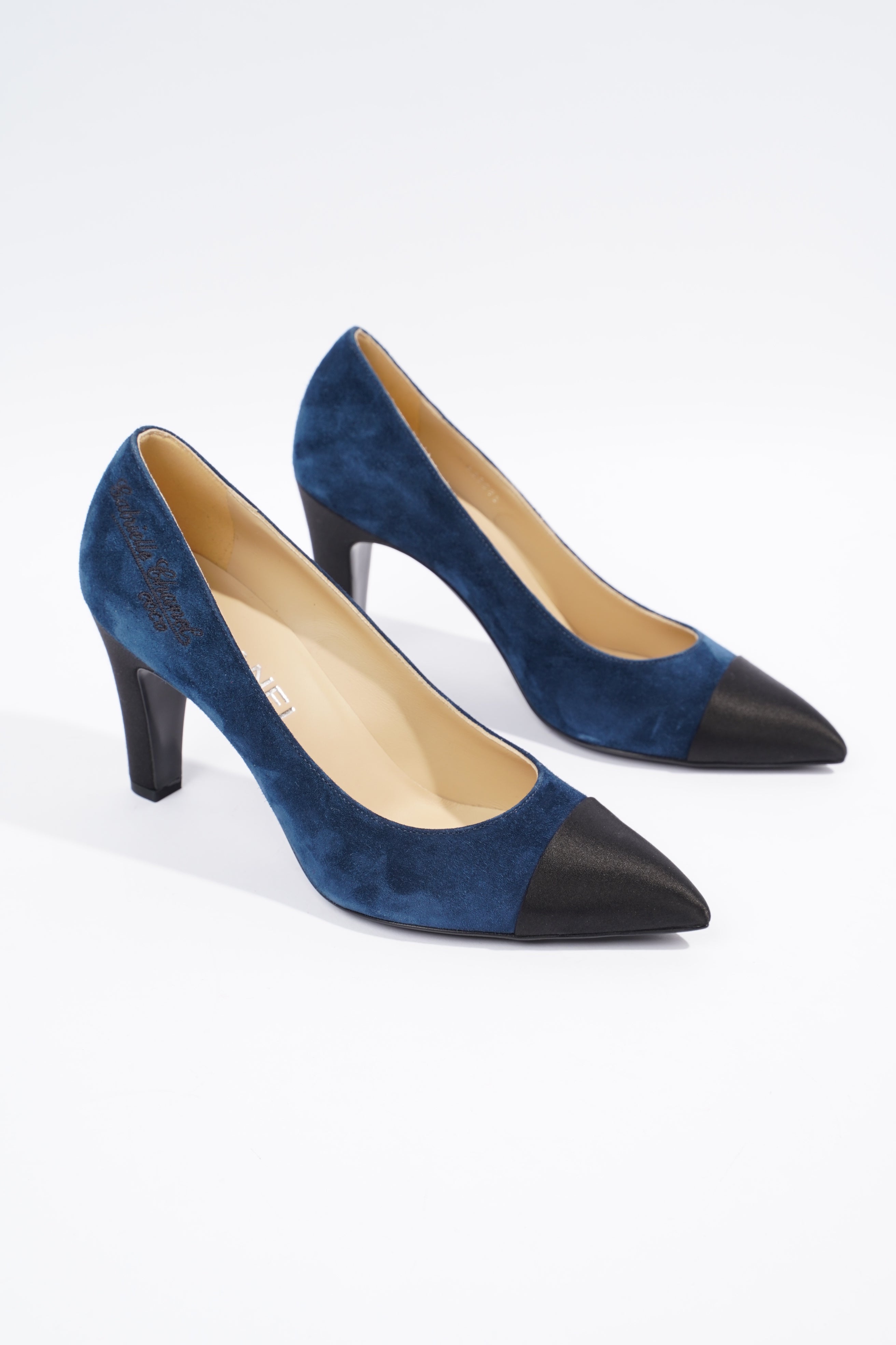 Chanel Gabrielle Coco Heels 80 Navy / Black Suede EU 37 UK 4