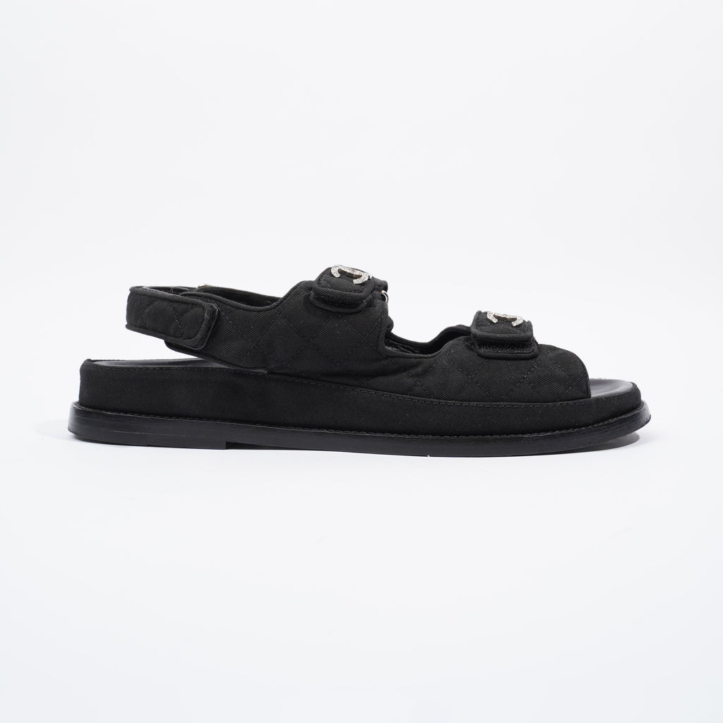 Chanel Quilted Crystal CC Dad Chunky Sandals Black Canvas EU 40.5 UK 7.5
