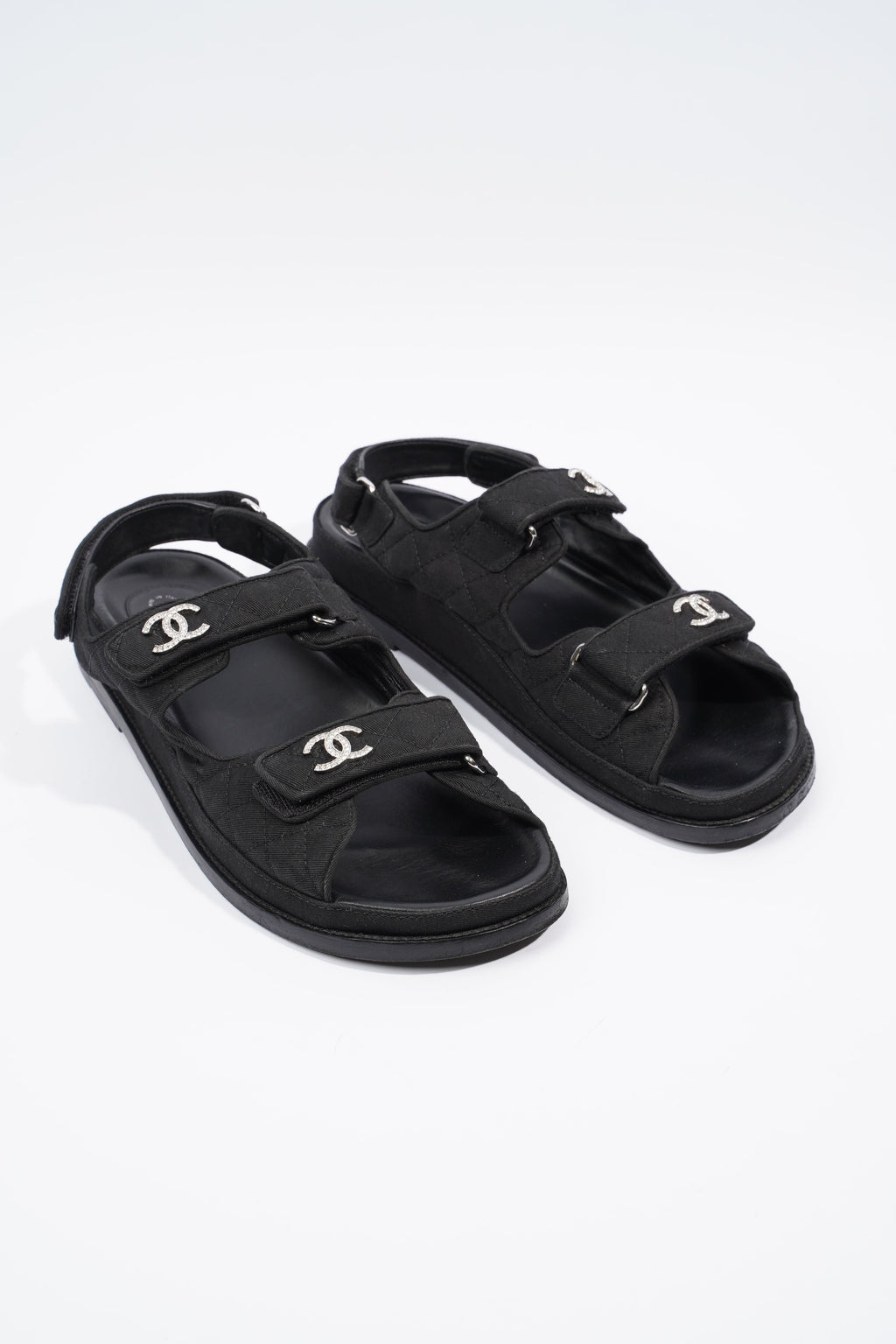 Chanel Quilted Crystal CC Dad Chunky Sandals Black Canvas EU 40.5 UK 7.5