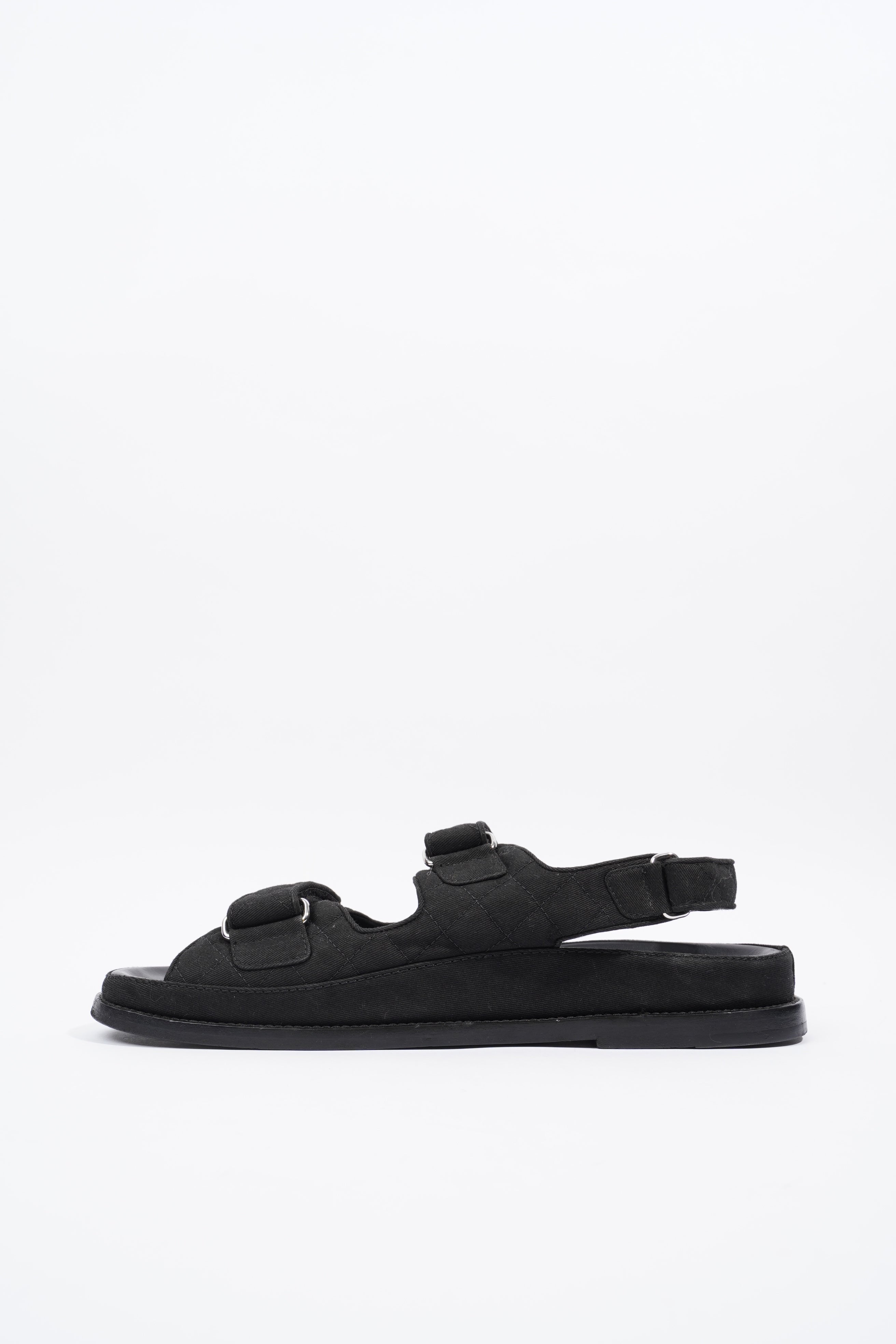 Chanel Quilted Crystal CC Dad Chunky Sandals Black Canvas EU 40.5 UK 7.5