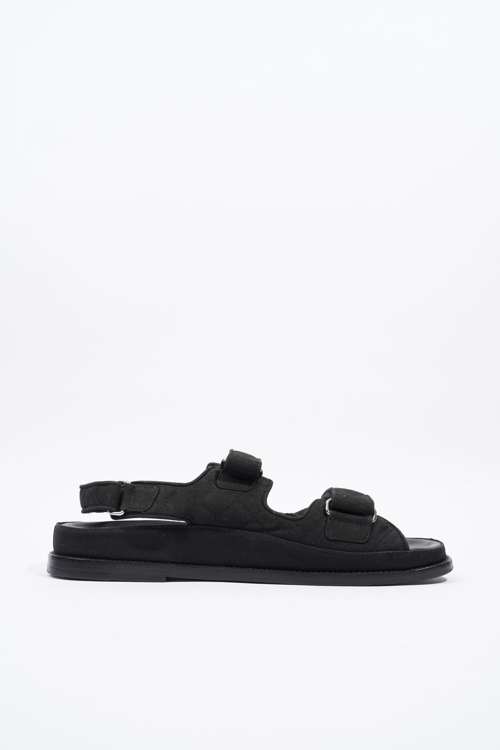 Chanel Quilted Crystal CC Dad Chunky Sandals Black Canvas EU 40.5 UK 7.5