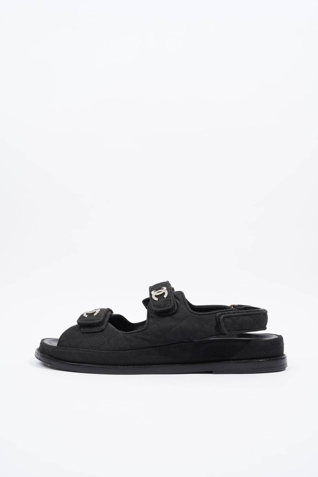 Chanel Quilted Crystal CC Dad Chunky Sandals Black Canvas EU 40.5 UK 7.5