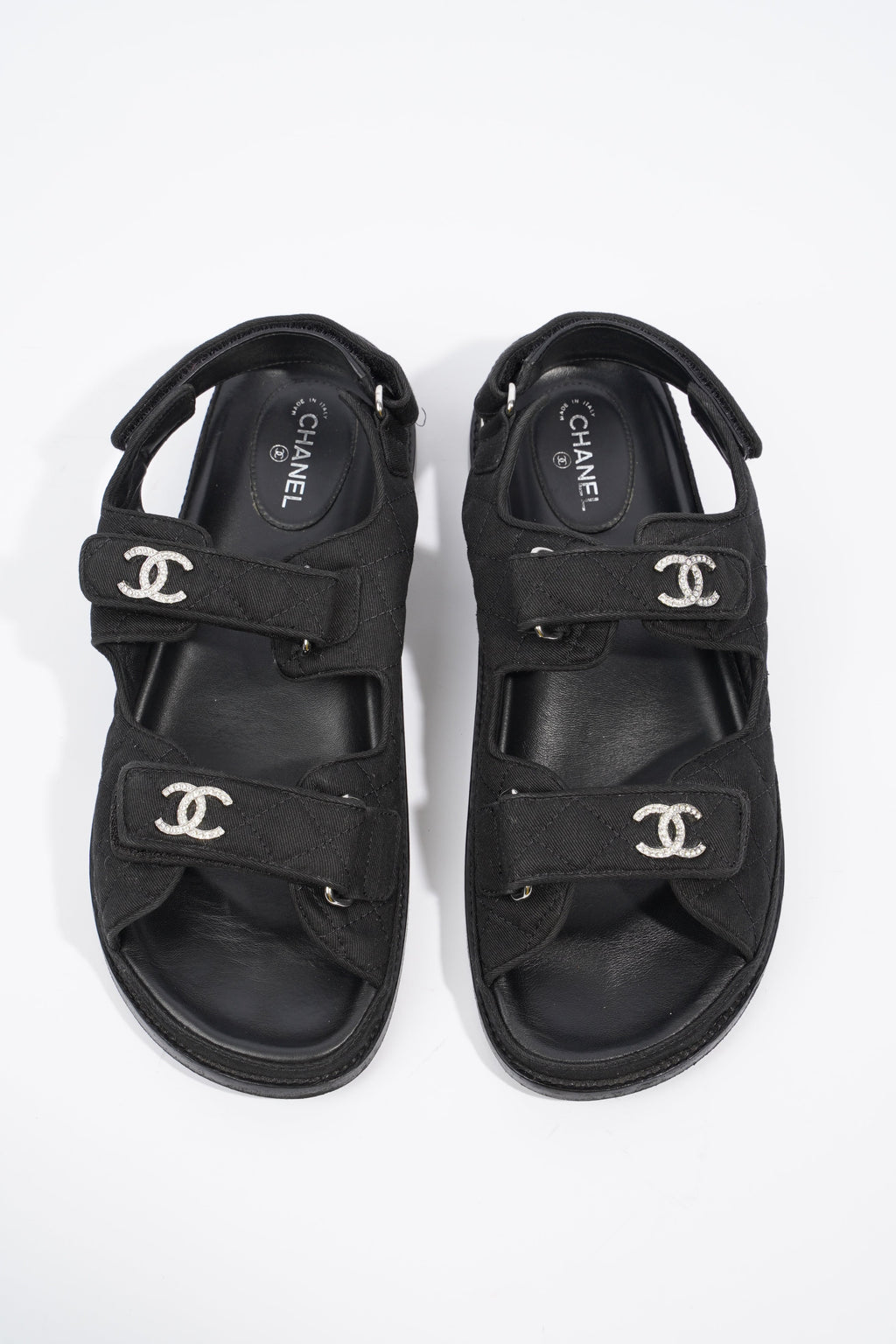Chanel Quilted Crystal CC Dad Chunky Sandals Black Canvas EU 40.5 UK 7.5