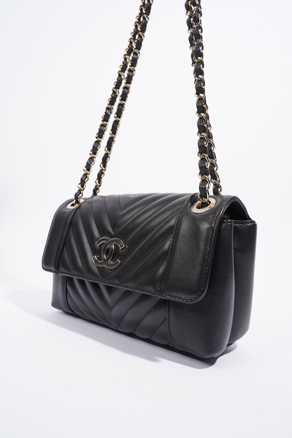 Chanel Chevron Classic Flap Black Leather