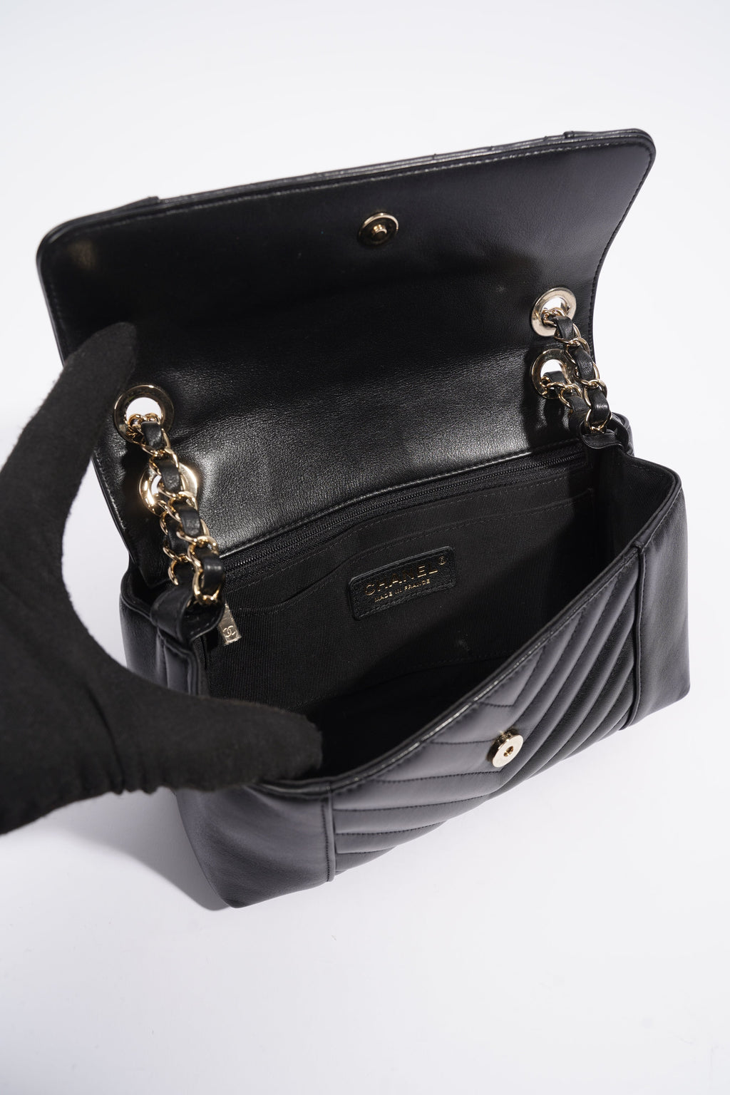 Chanel Chevron Classic Flap Black Leather