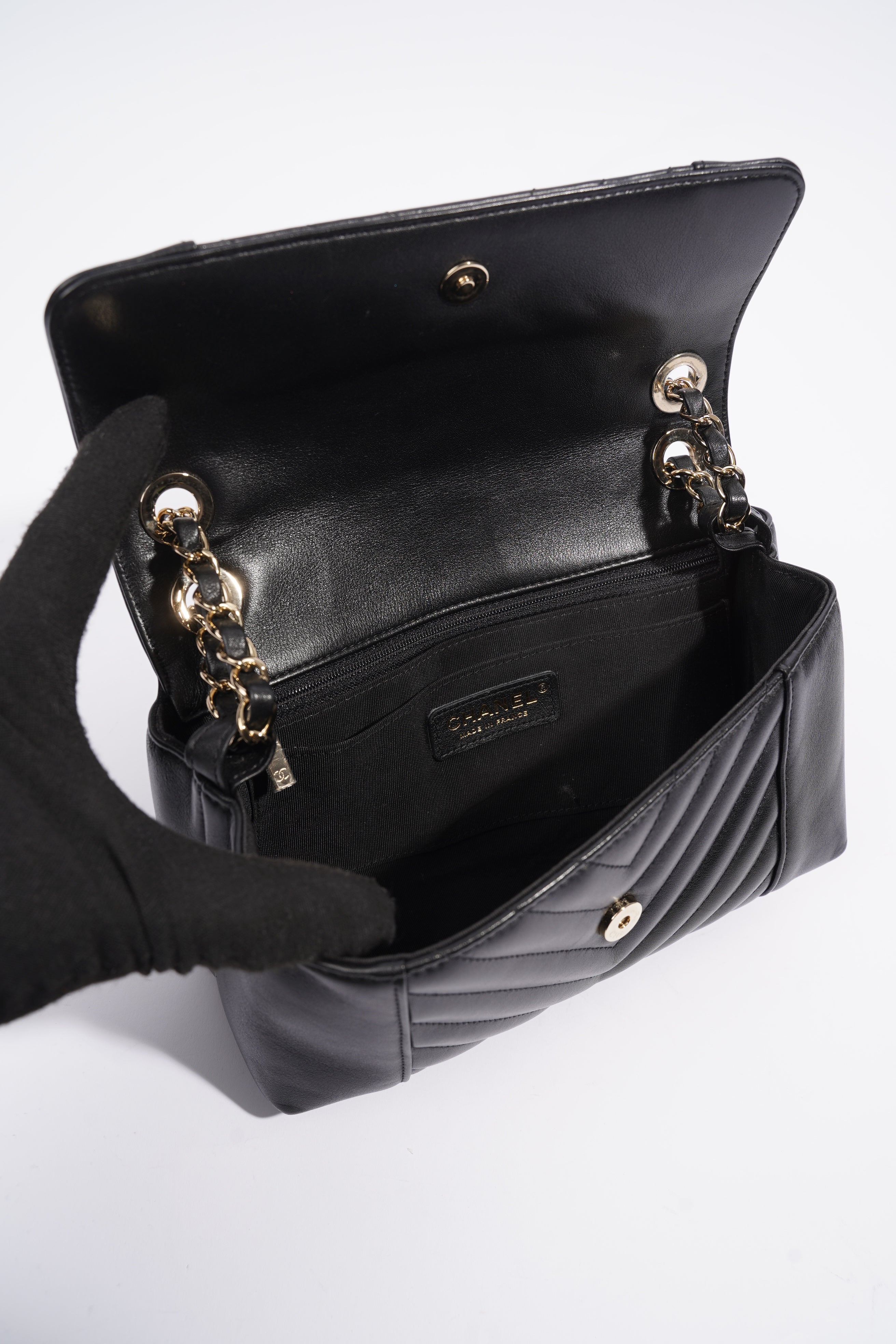 Chanel Chevron Classic Flap Black Leather