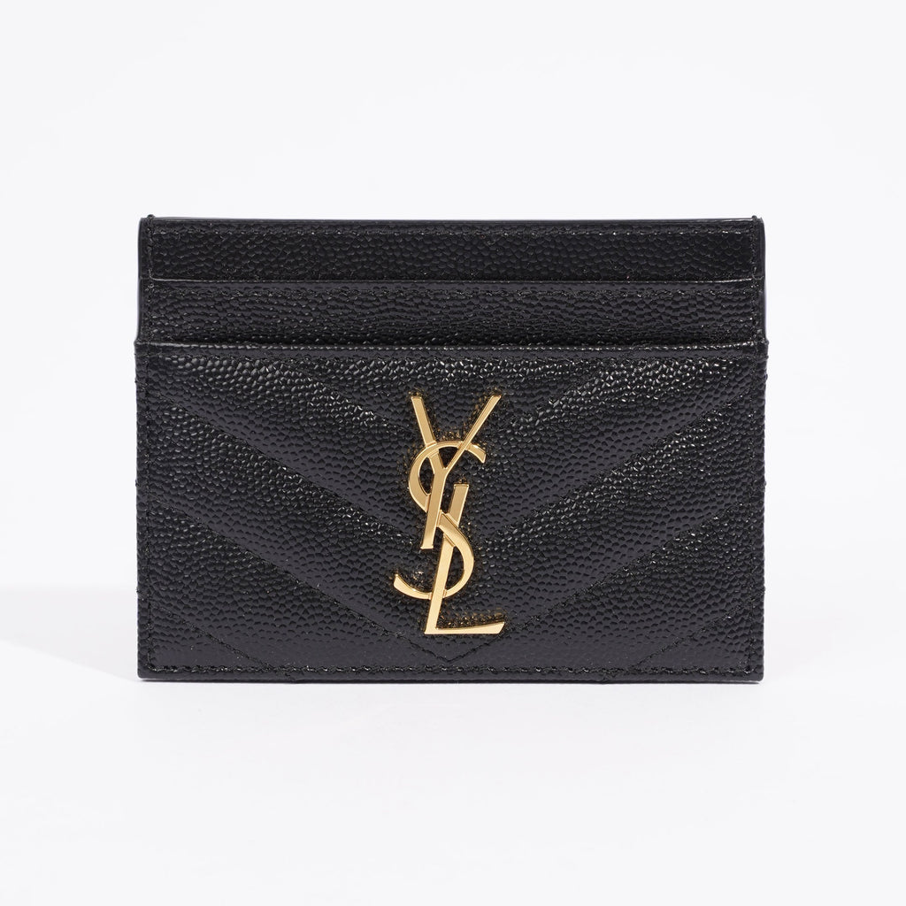 Saint Laurent Cassandre Card Holder Black Grained Leather