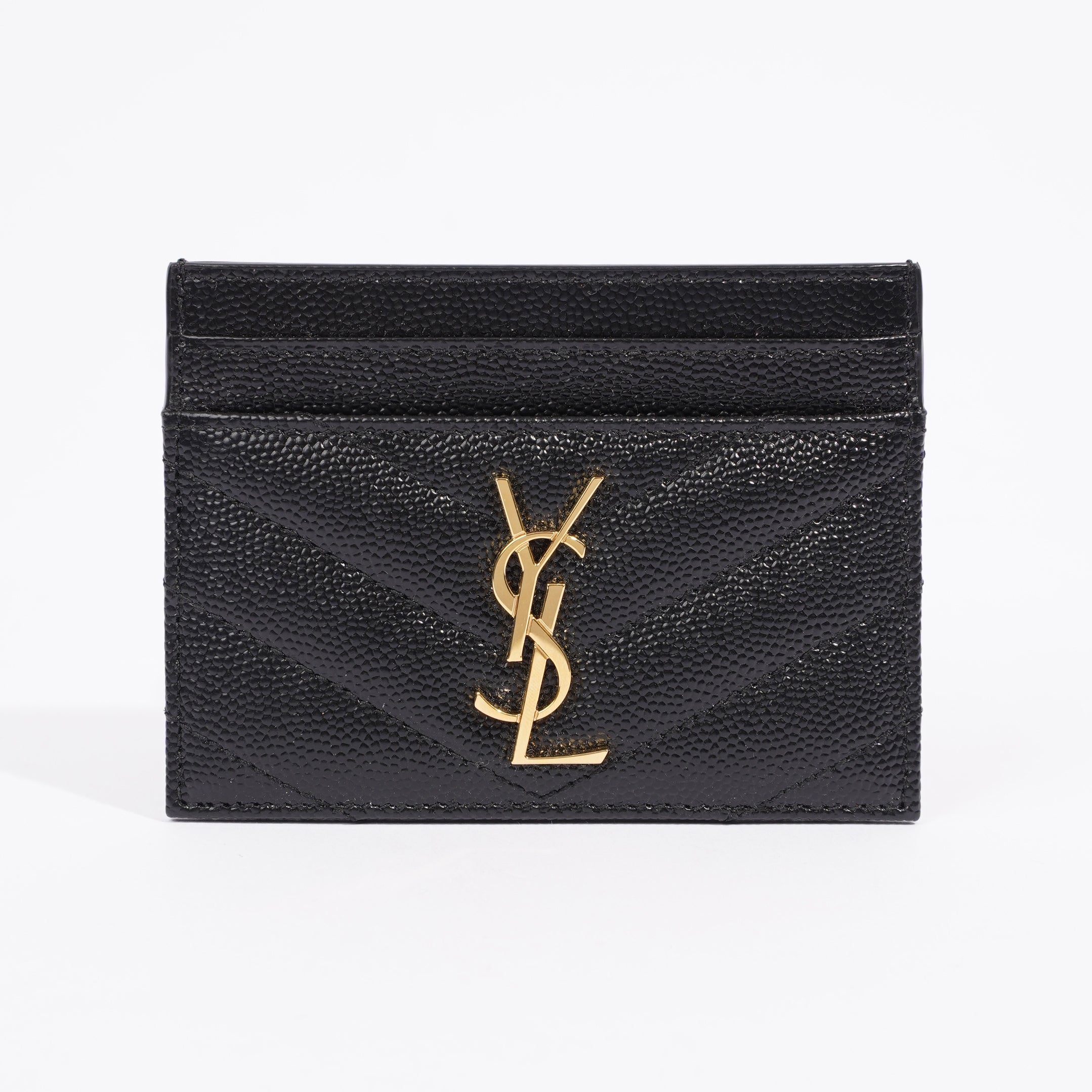 Saint Laurent Cassandre Card Holder Black Grained Leather