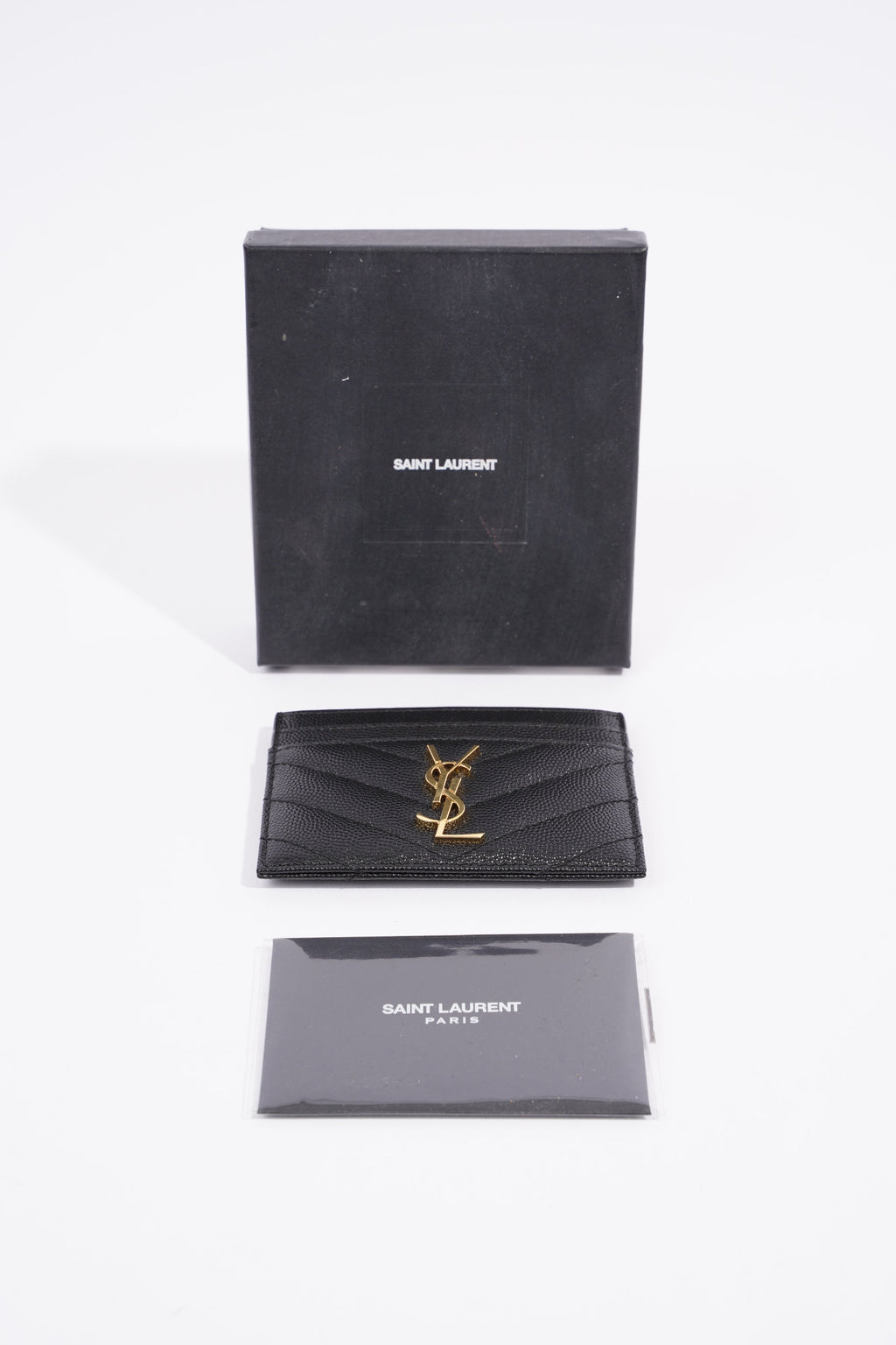 Saint Laurent Cassandre Card Holder Black Grained Leather