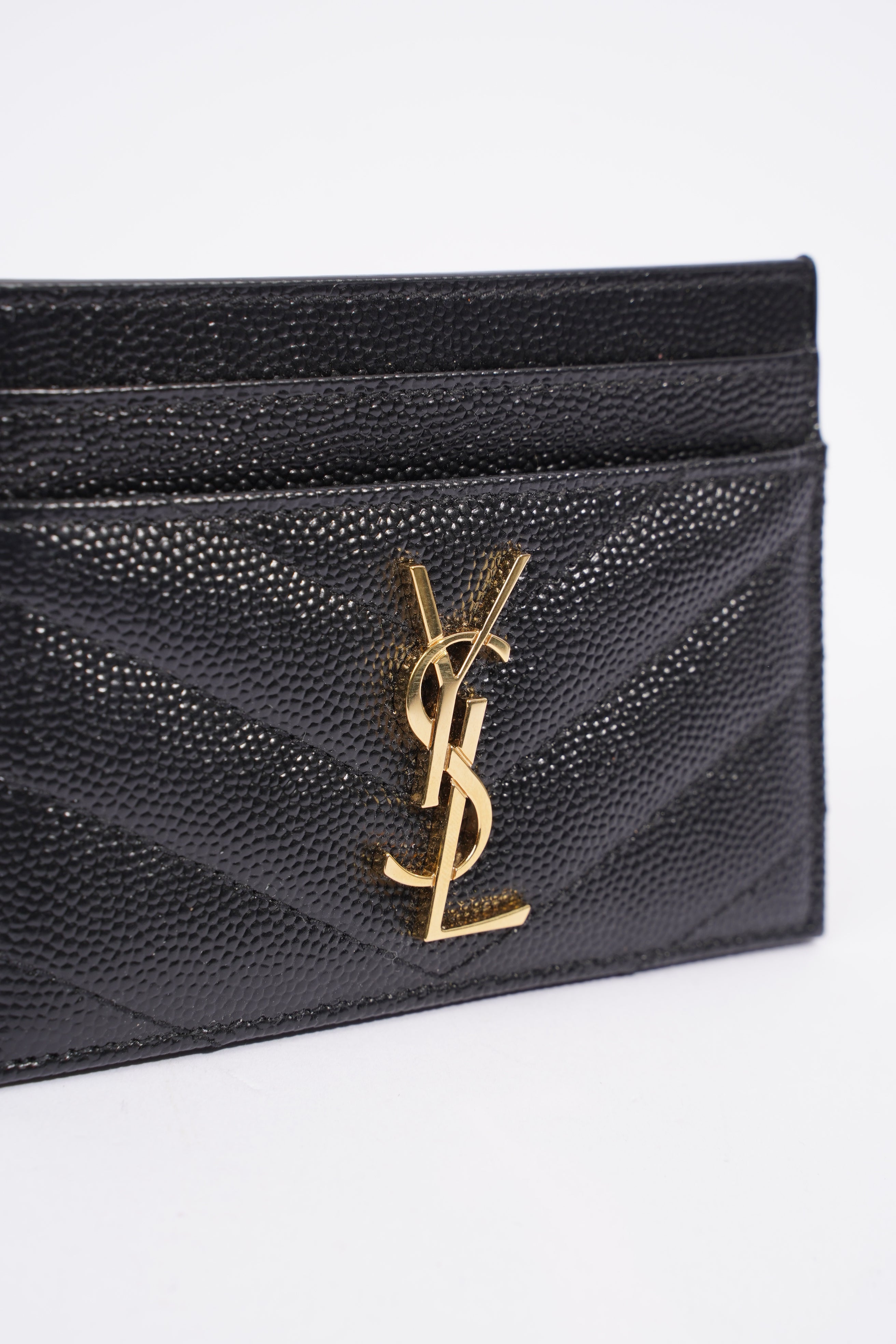 Saint Laurent Cassandre Card Holder Black Grained Leather
