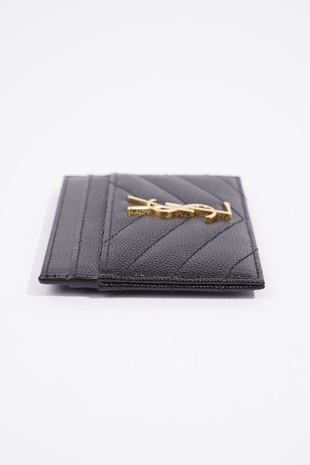 Saint Laurent Cassandre Card Holder Black Grained Leather