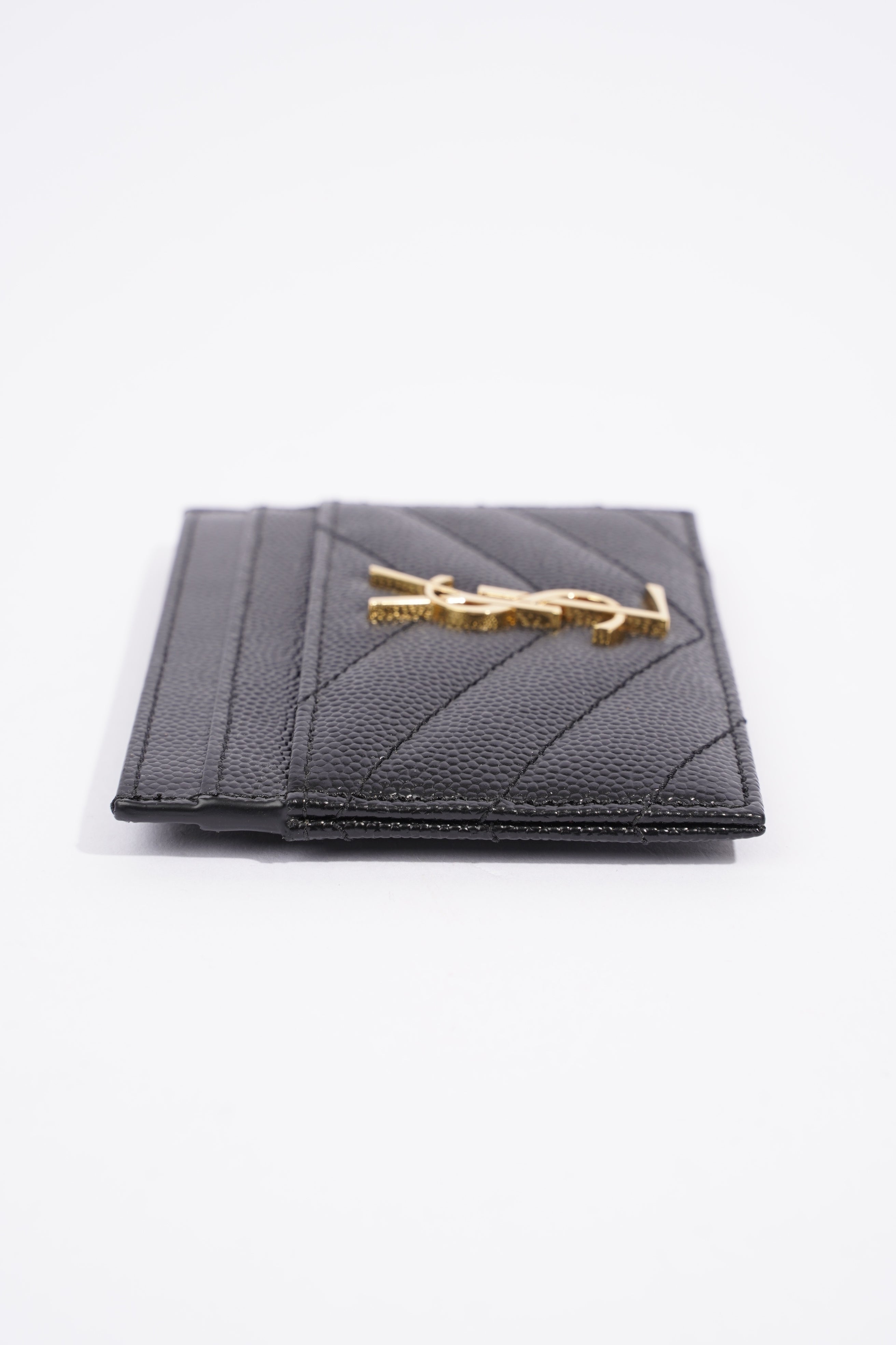 Saint Laurent Cassandre Card Holder Black Grained Leather