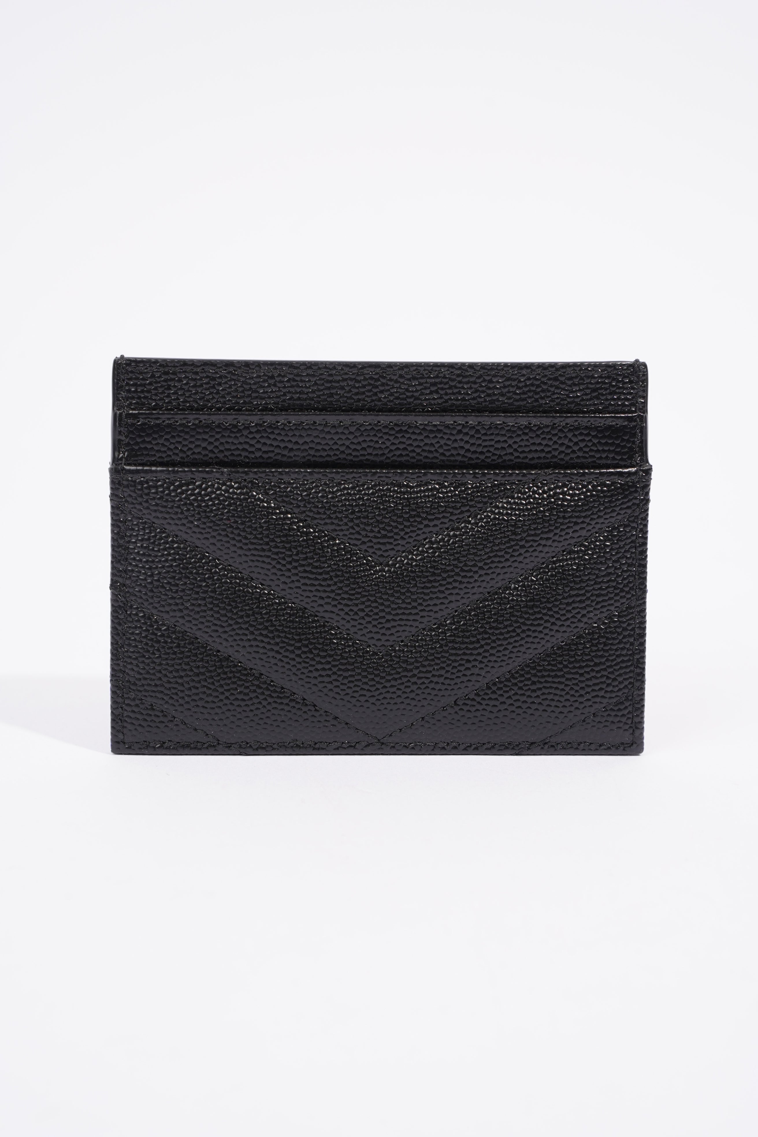 Saint Laurent Cassandre Card Holder Black Grained Leather