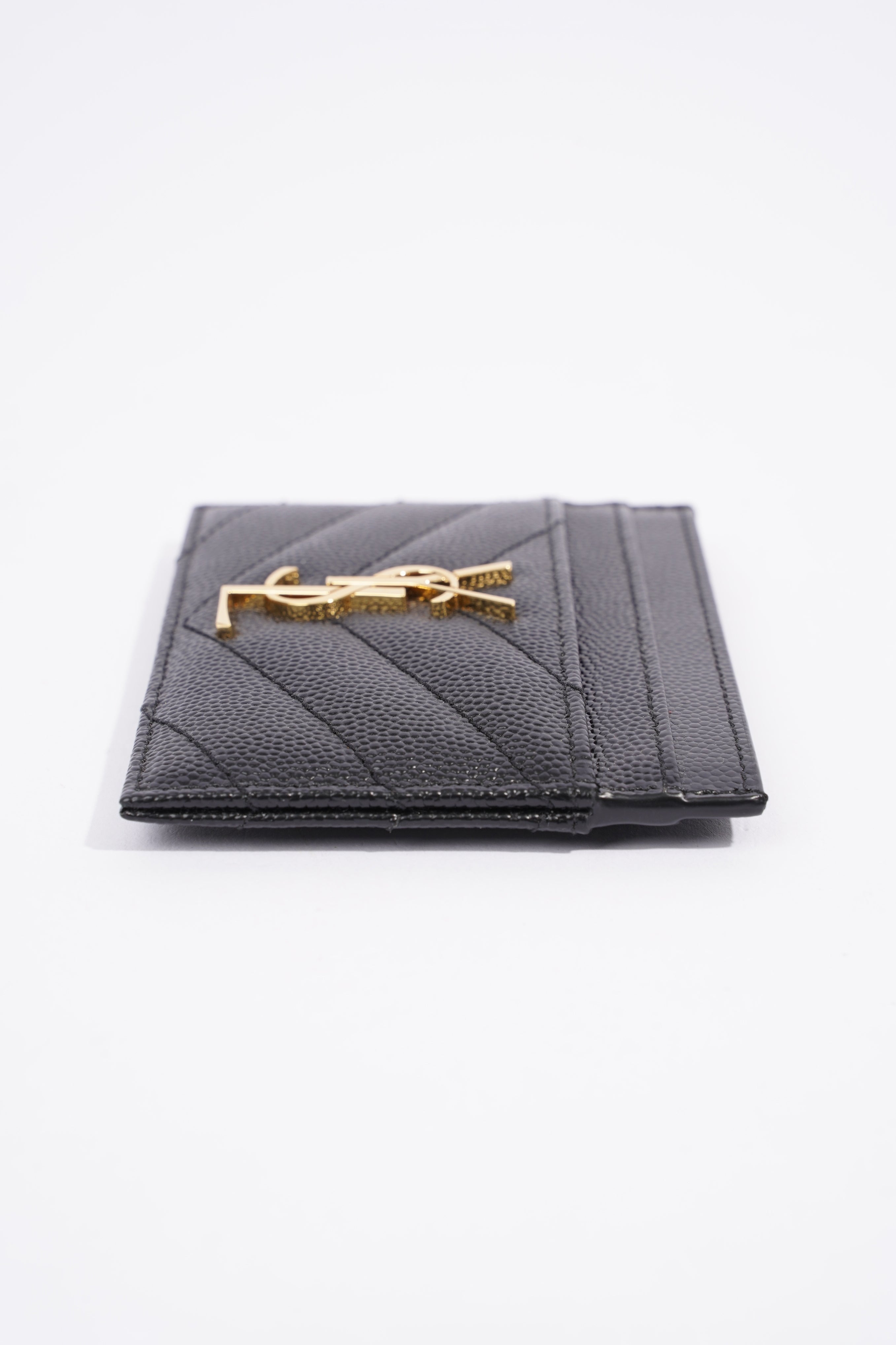 Saint Laurent Cassandre Card Holder Black Grained Leather
