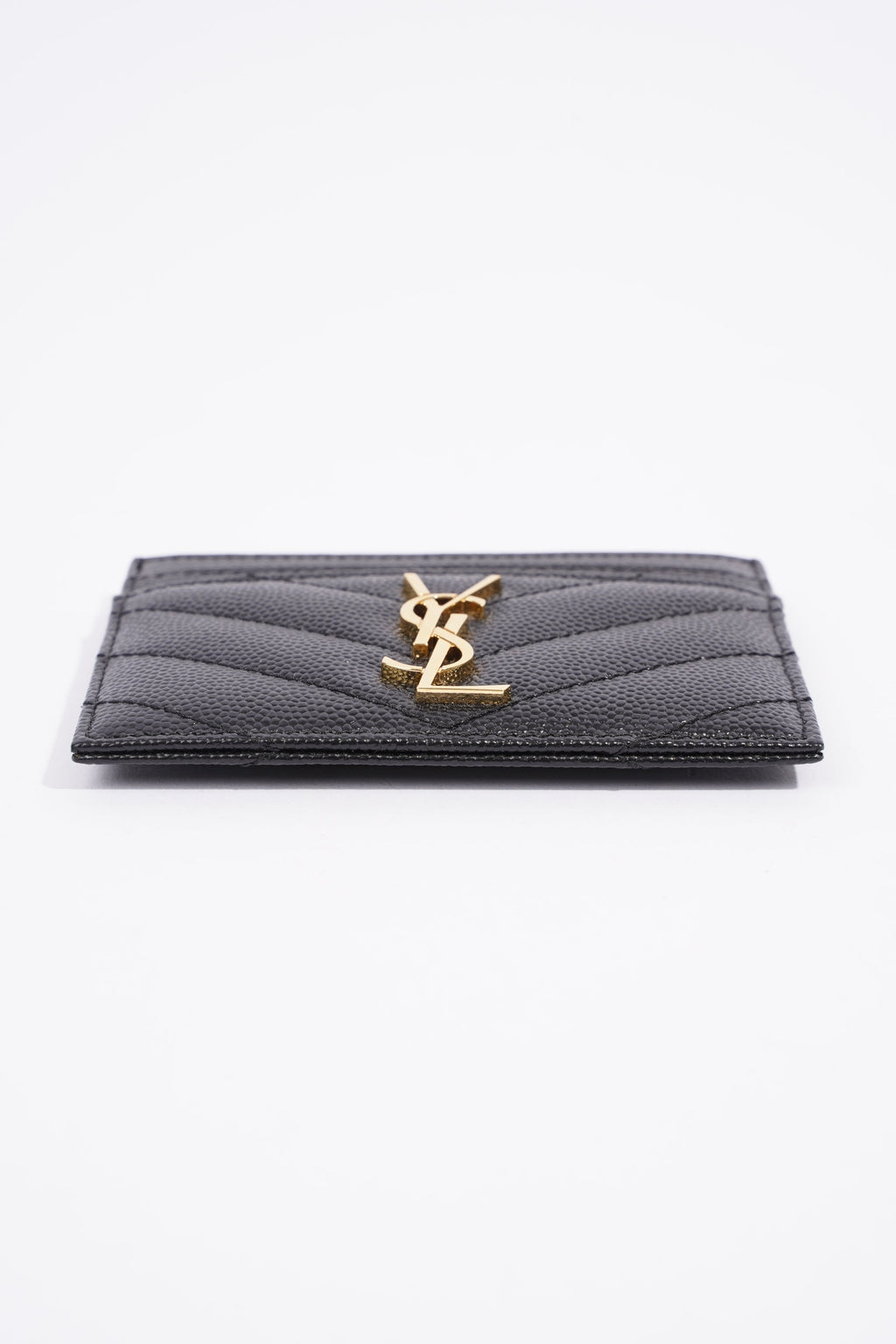 Saint Laurent Cassandre Card Holder Black Grained Leather